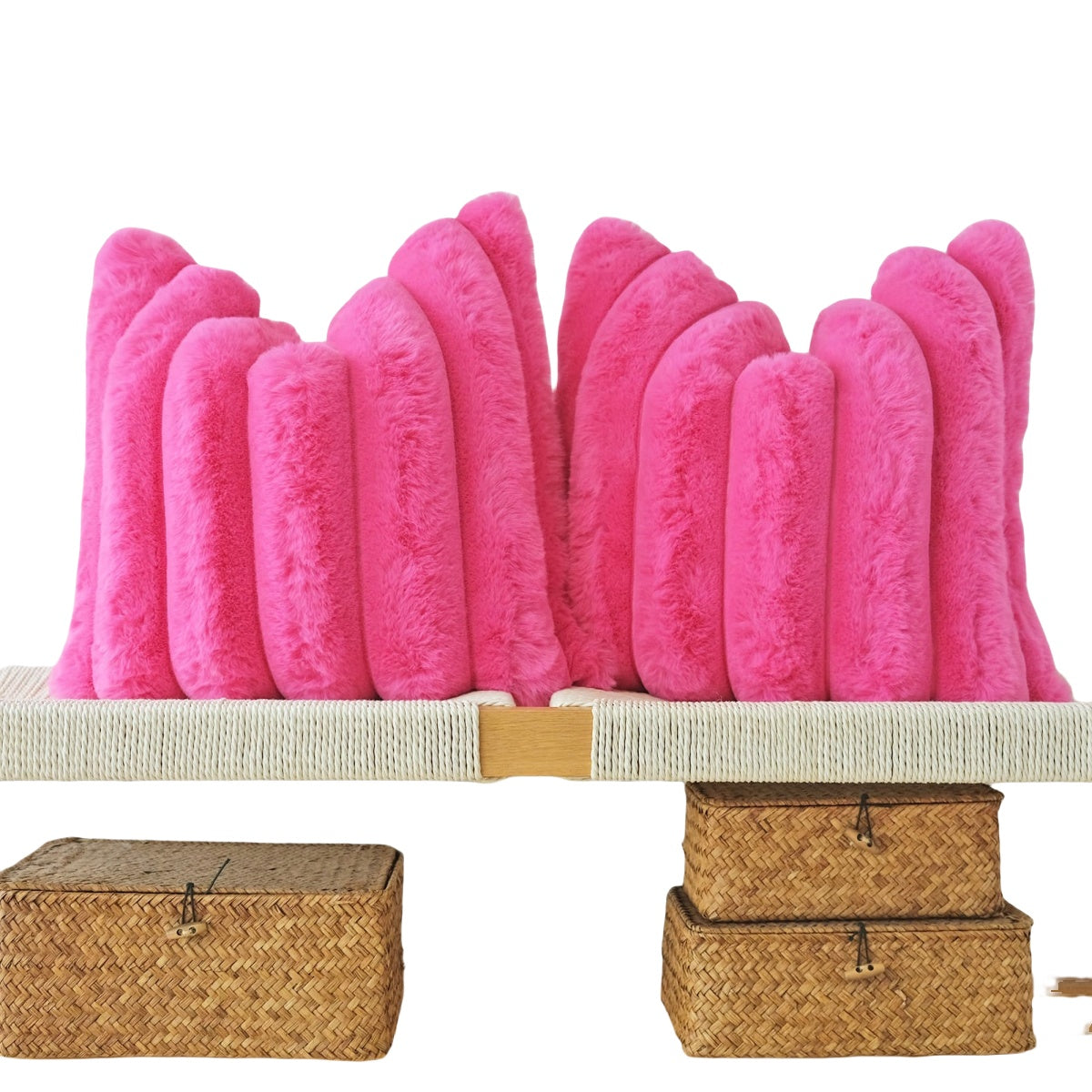 Pink Faux Fur Plush Throw Pillow Covers|Versatile Decoration
