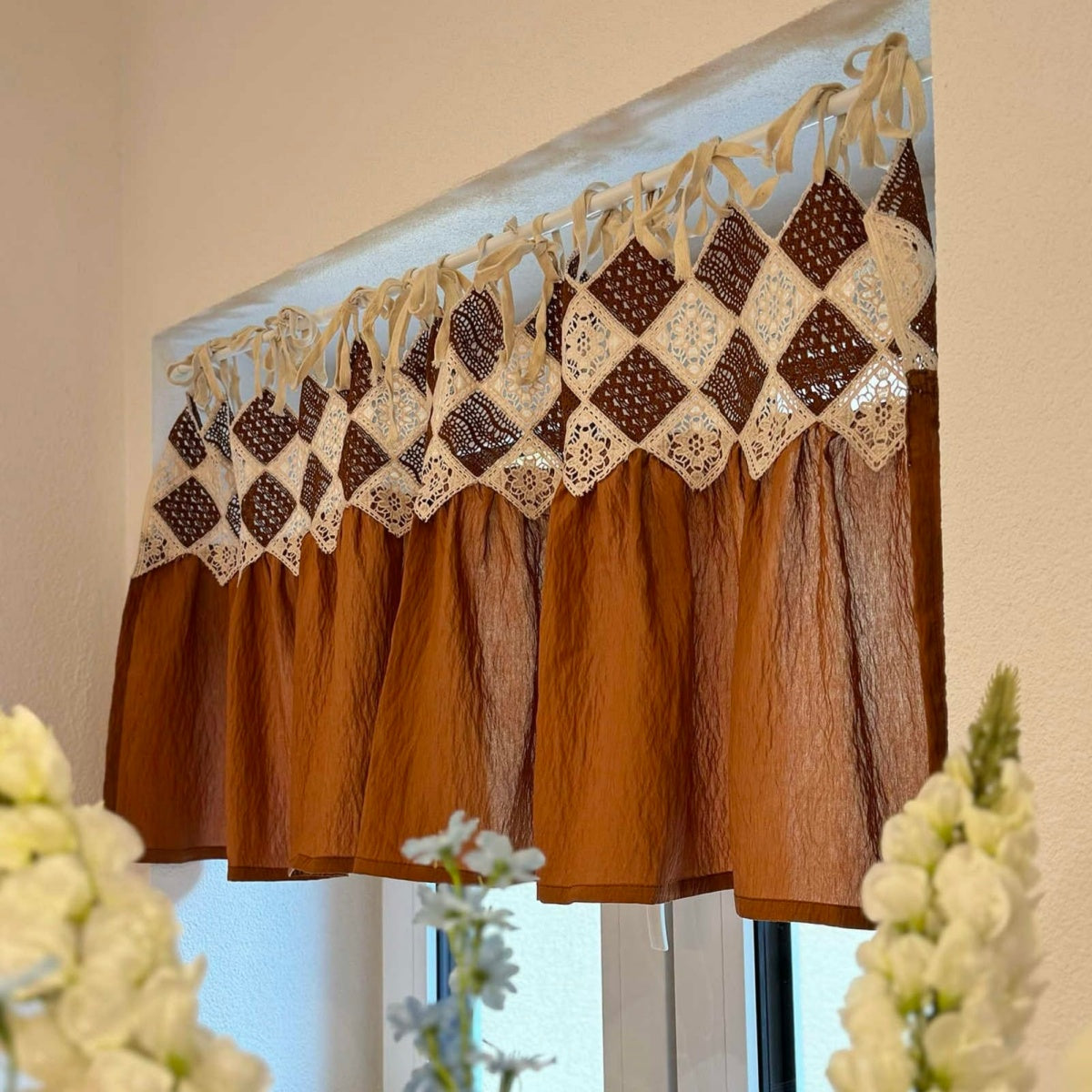 Rustic Boho Crochet Short Curtain