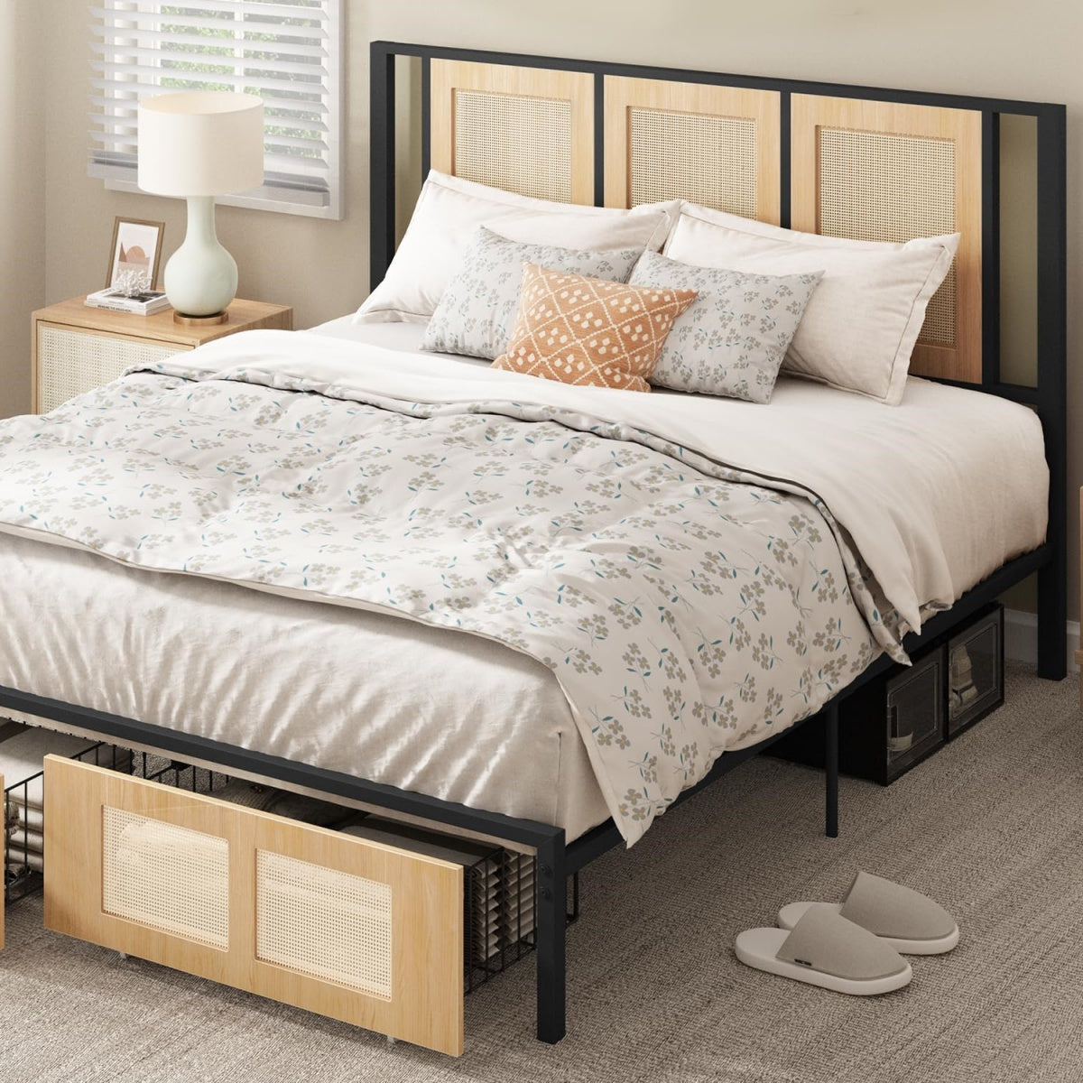Arden Boho Rattan Platform Bed