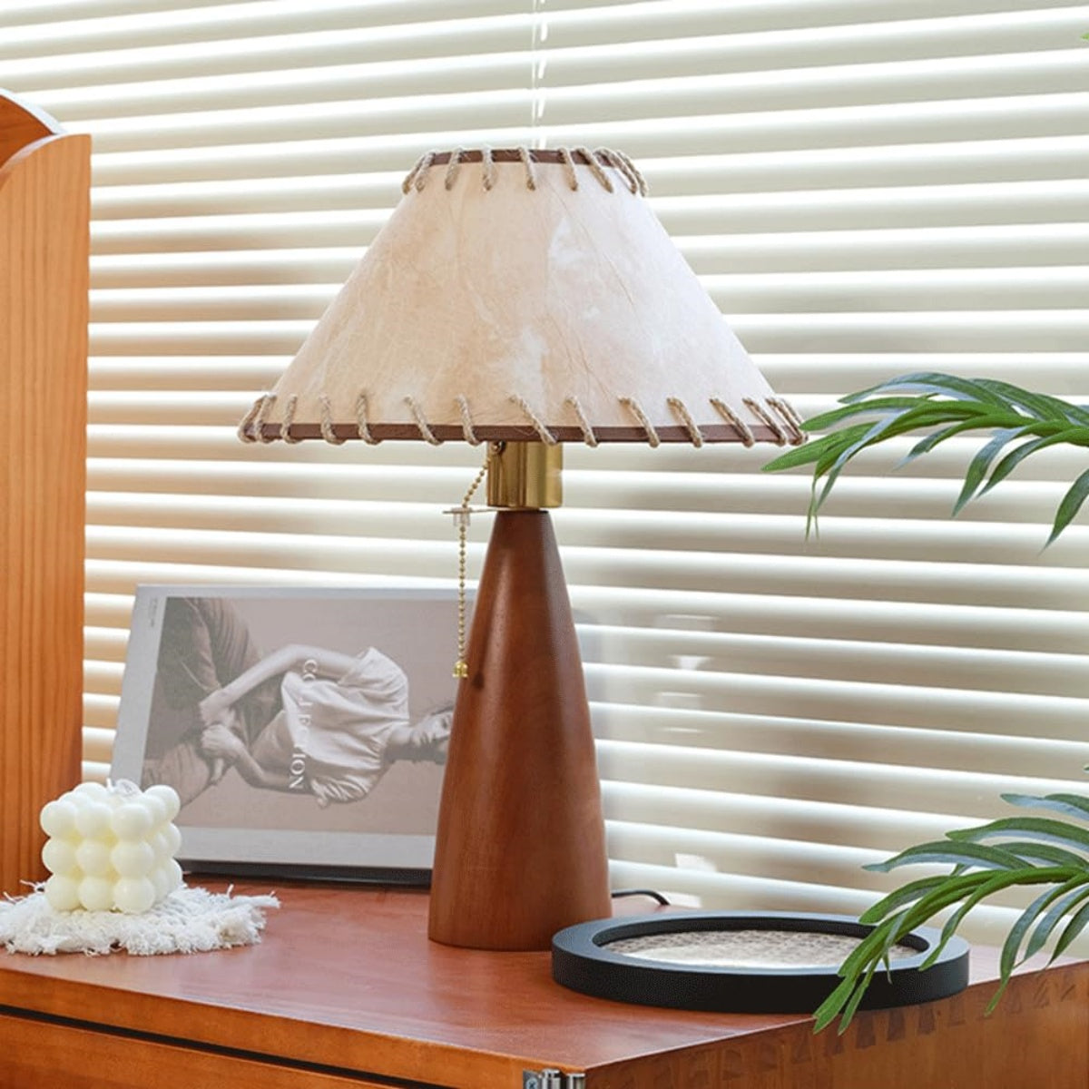 Vintage Solid Wood Parchment Desk Lamp