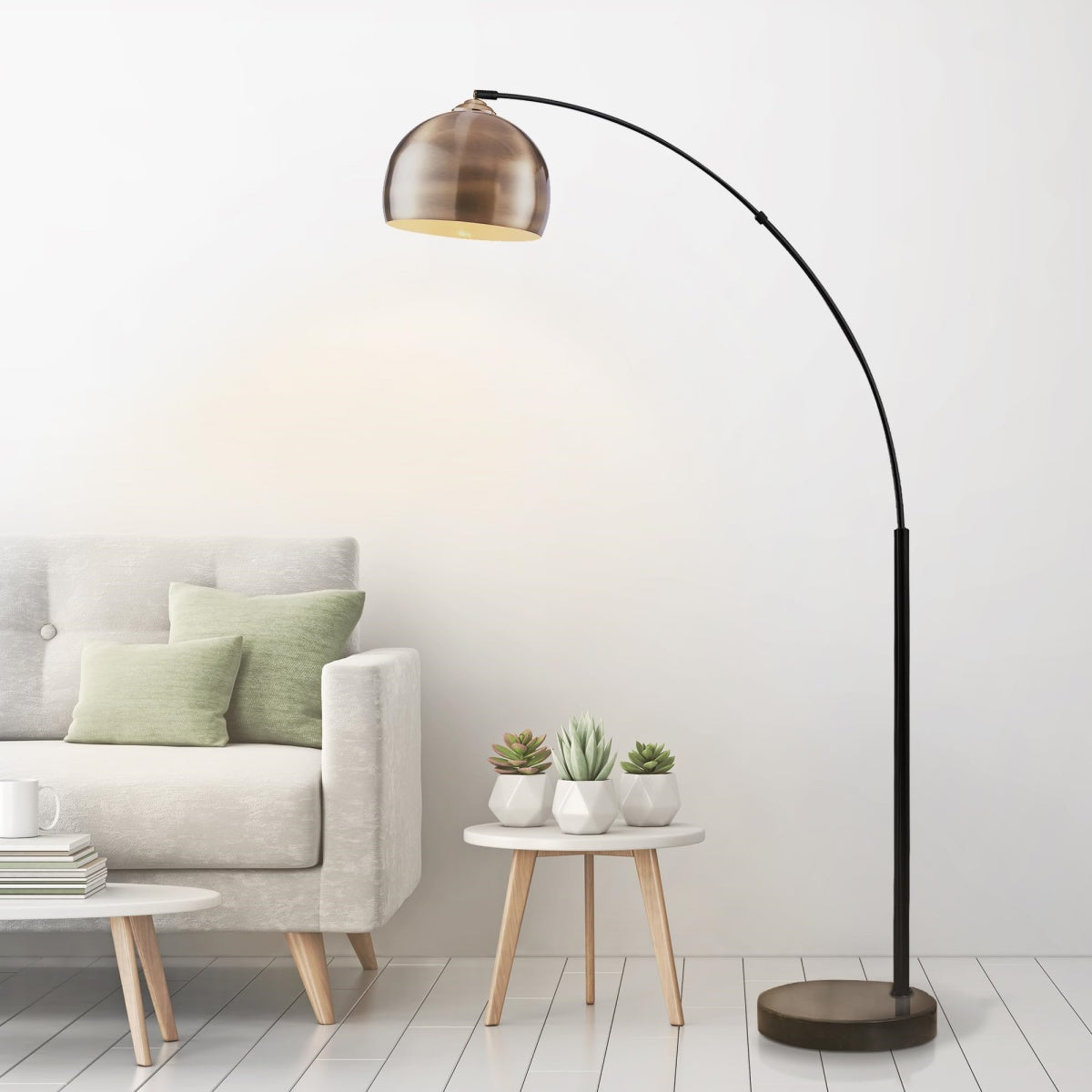 Arquer Faux Marble & Brass Arc Floor Lamp