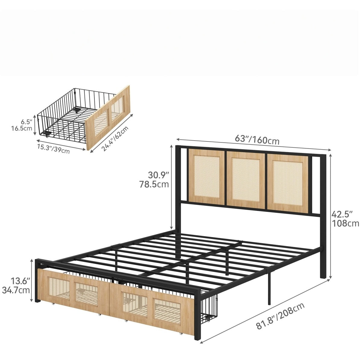 Arden Boho Rattan Platform Bed