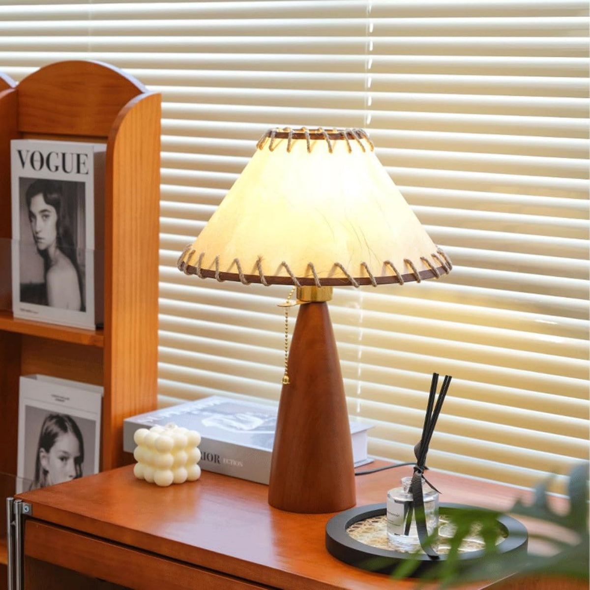Vintage Solid Wood Parchment Desk Lamp