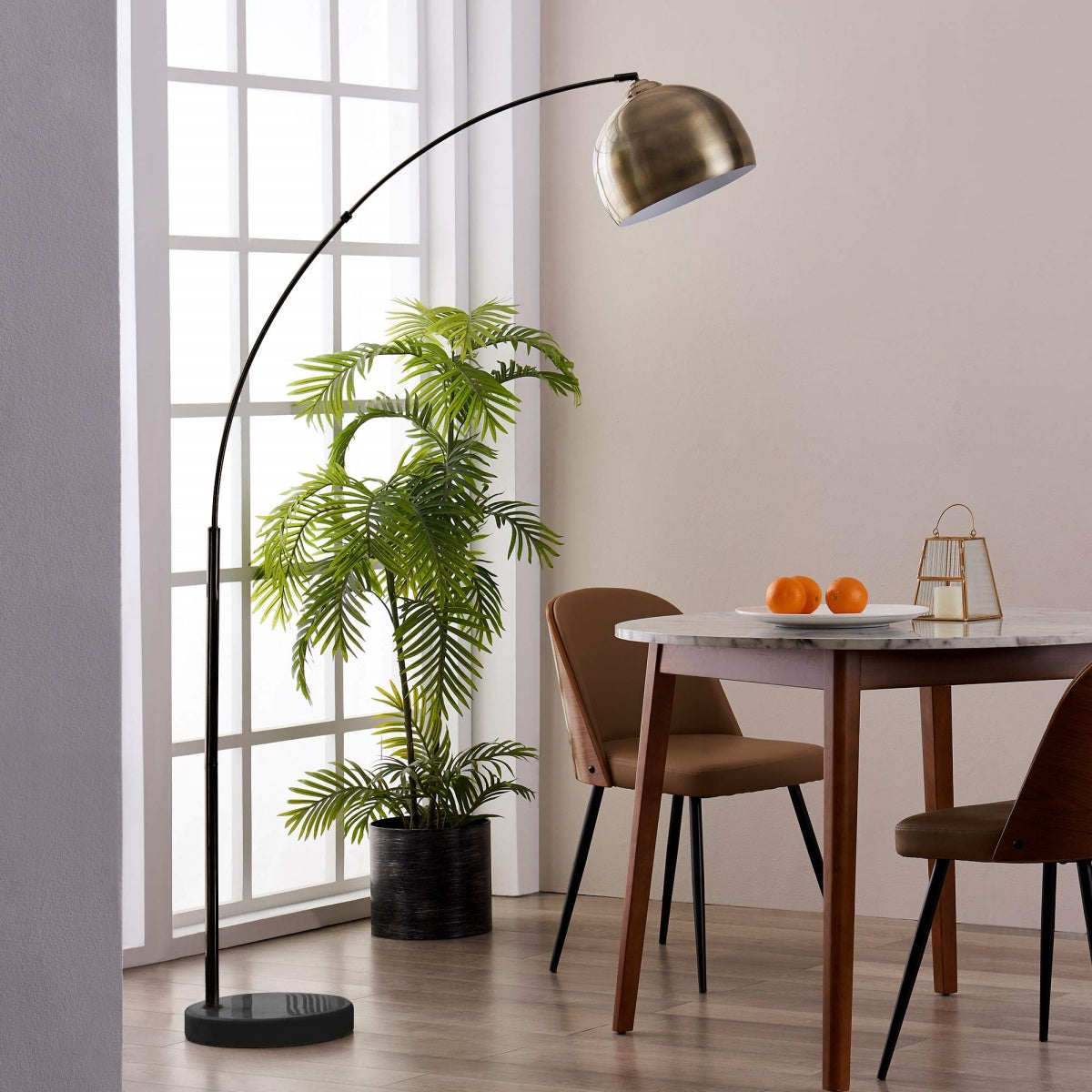 Arquer Faux Marble & Brass Arc Floor Lamp