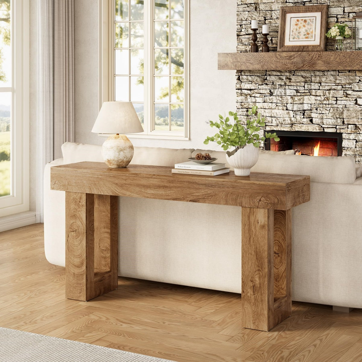 Rustic Industrial Oak Console Table