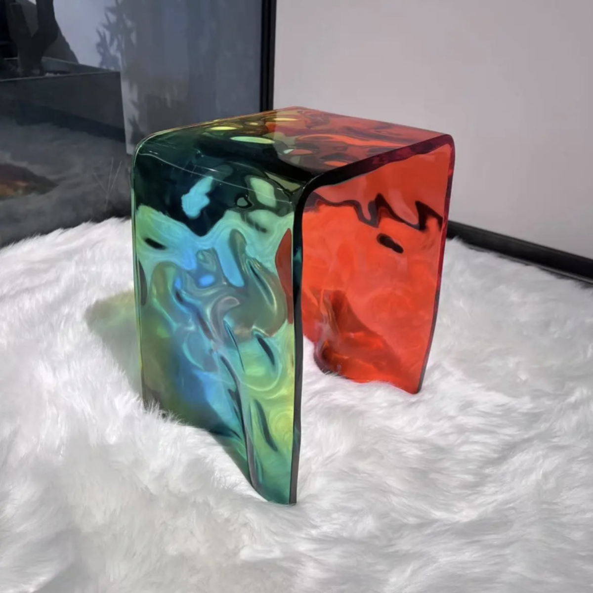 Wave-Pattern Acrylic Cube Stool