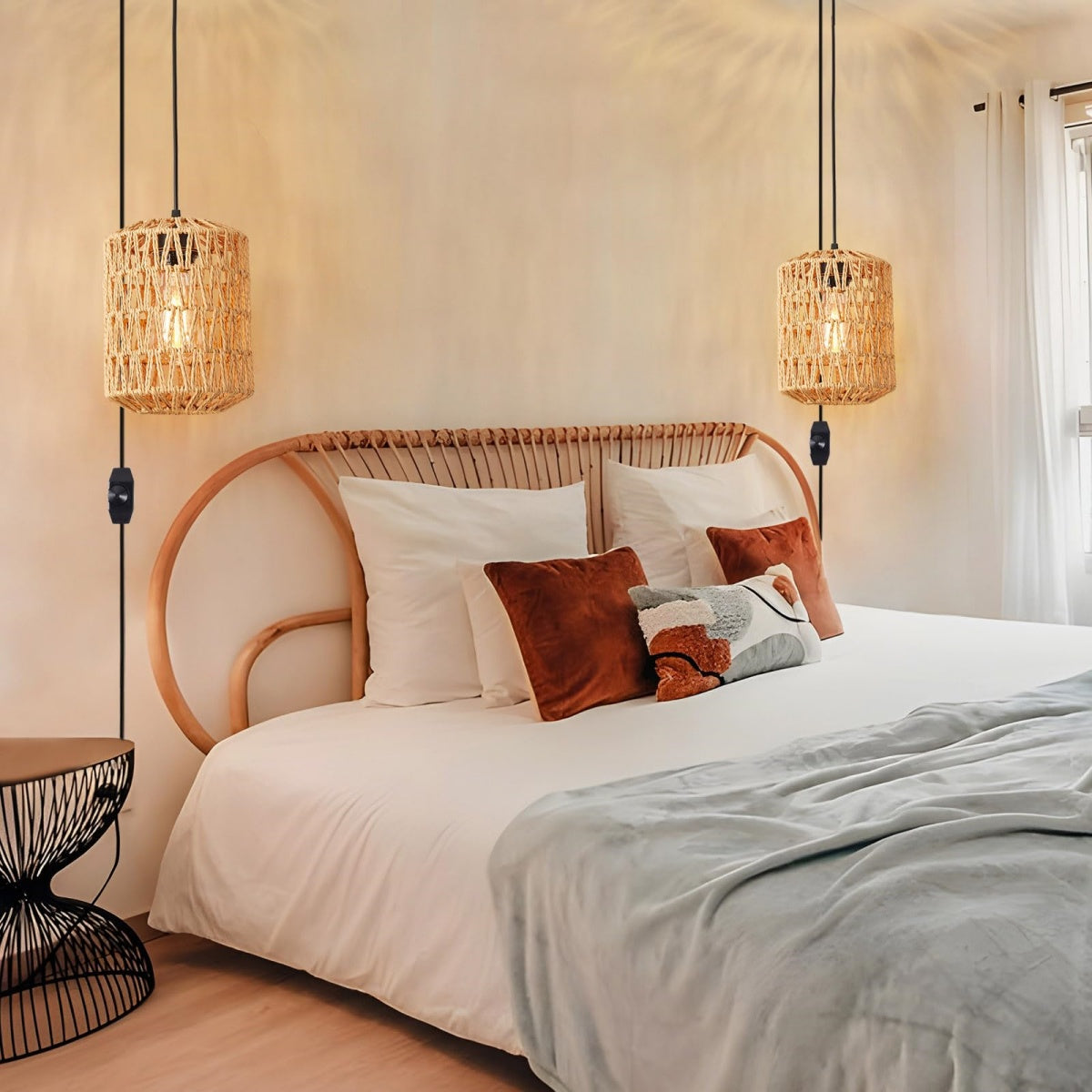 Boho Plug-In Rattan Pendant Light