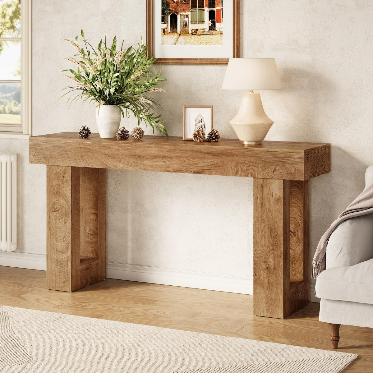 Rustic Industrial Oak Console Table