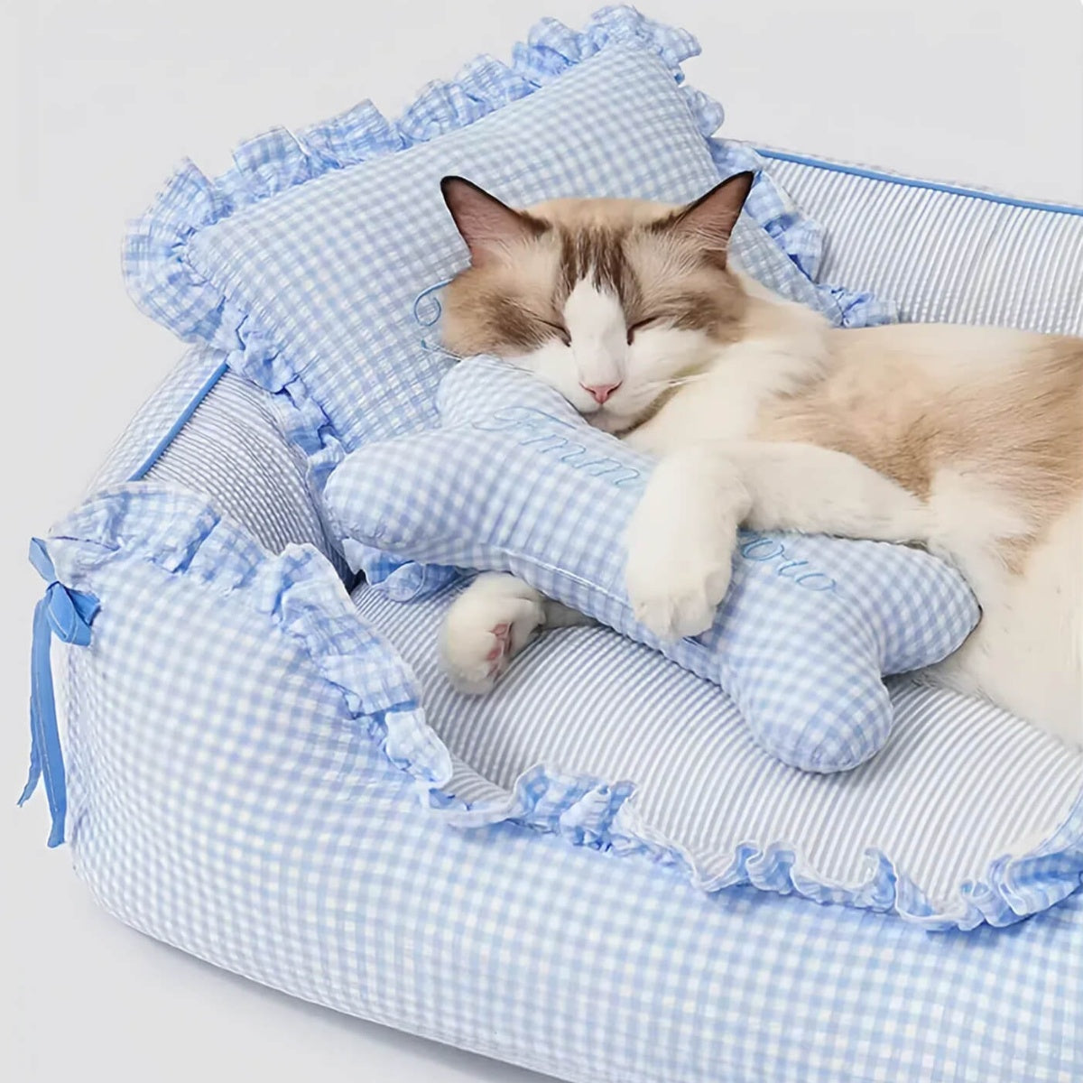 Pale Blue Plaid Pet Bed