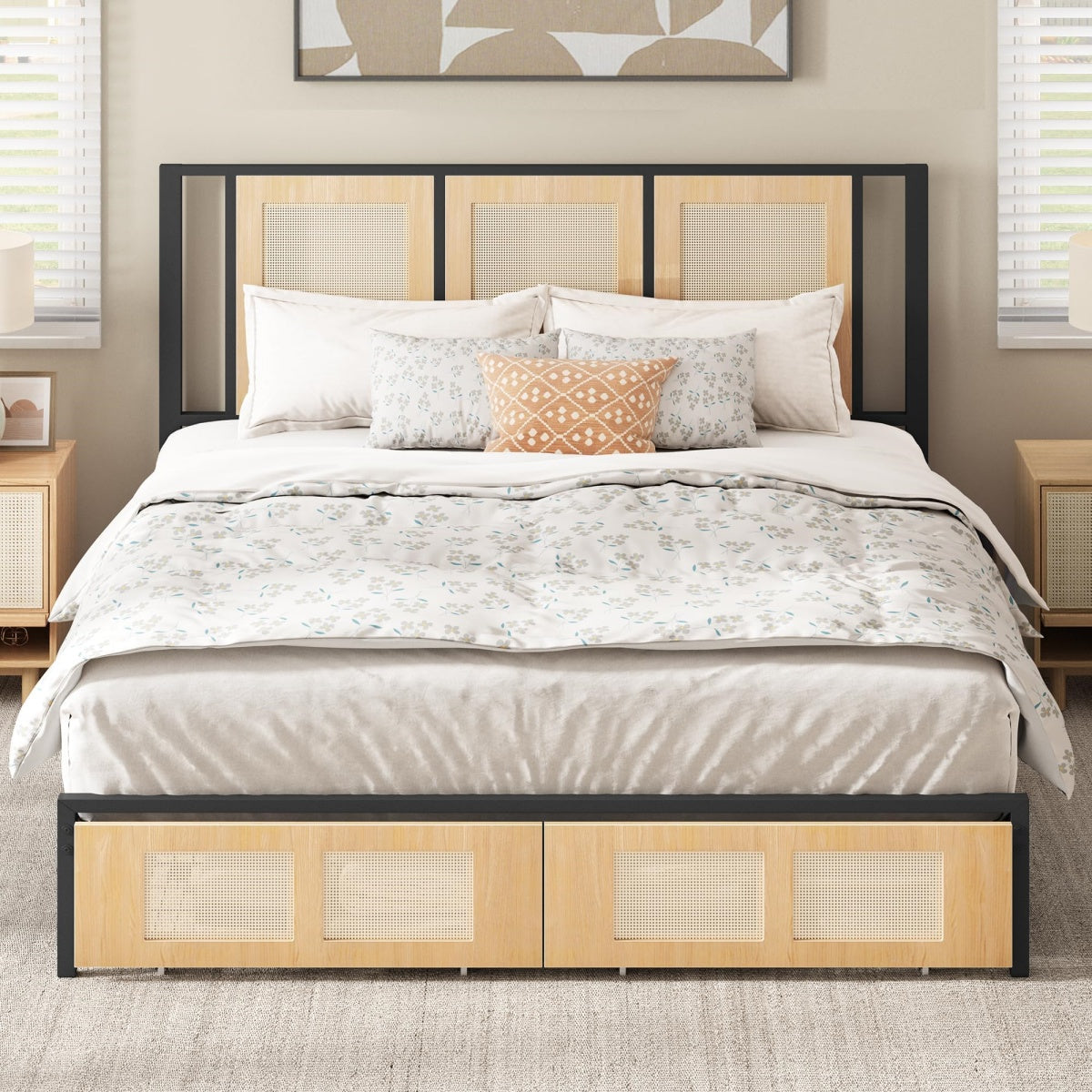 Arden Boho Rattan Platform Bed