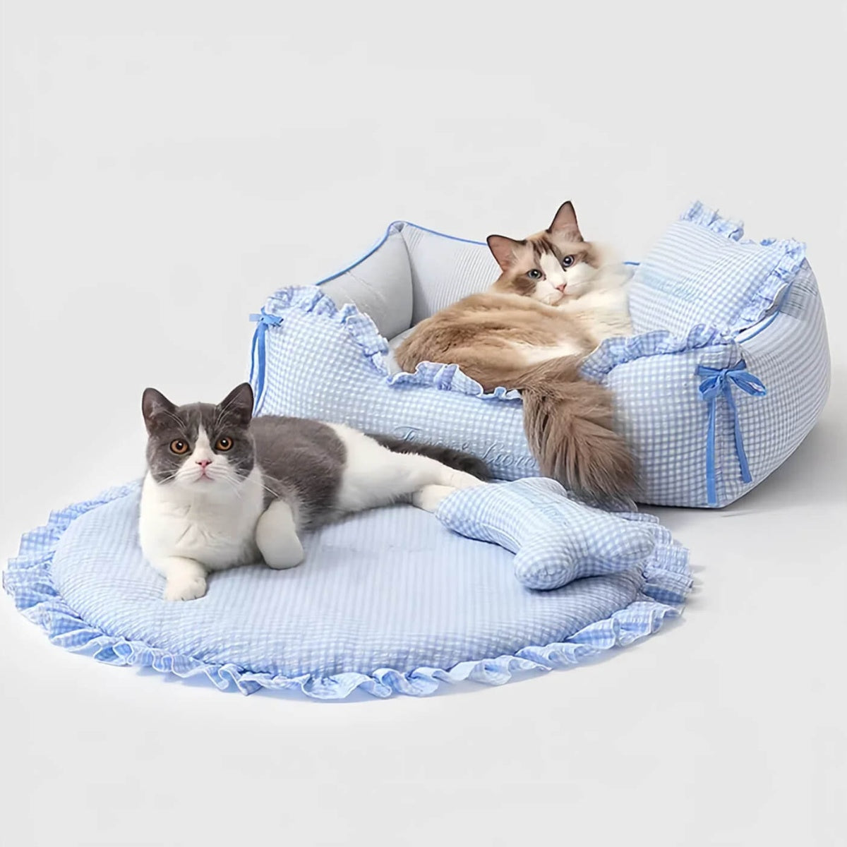 Pale Blue Plaid Pet Bed