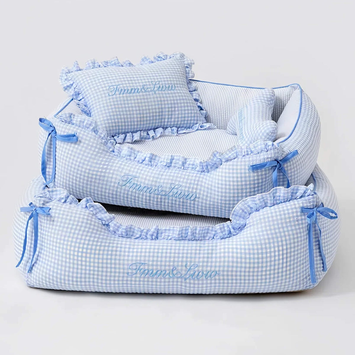 Pale Blue Plaid Pet Bed