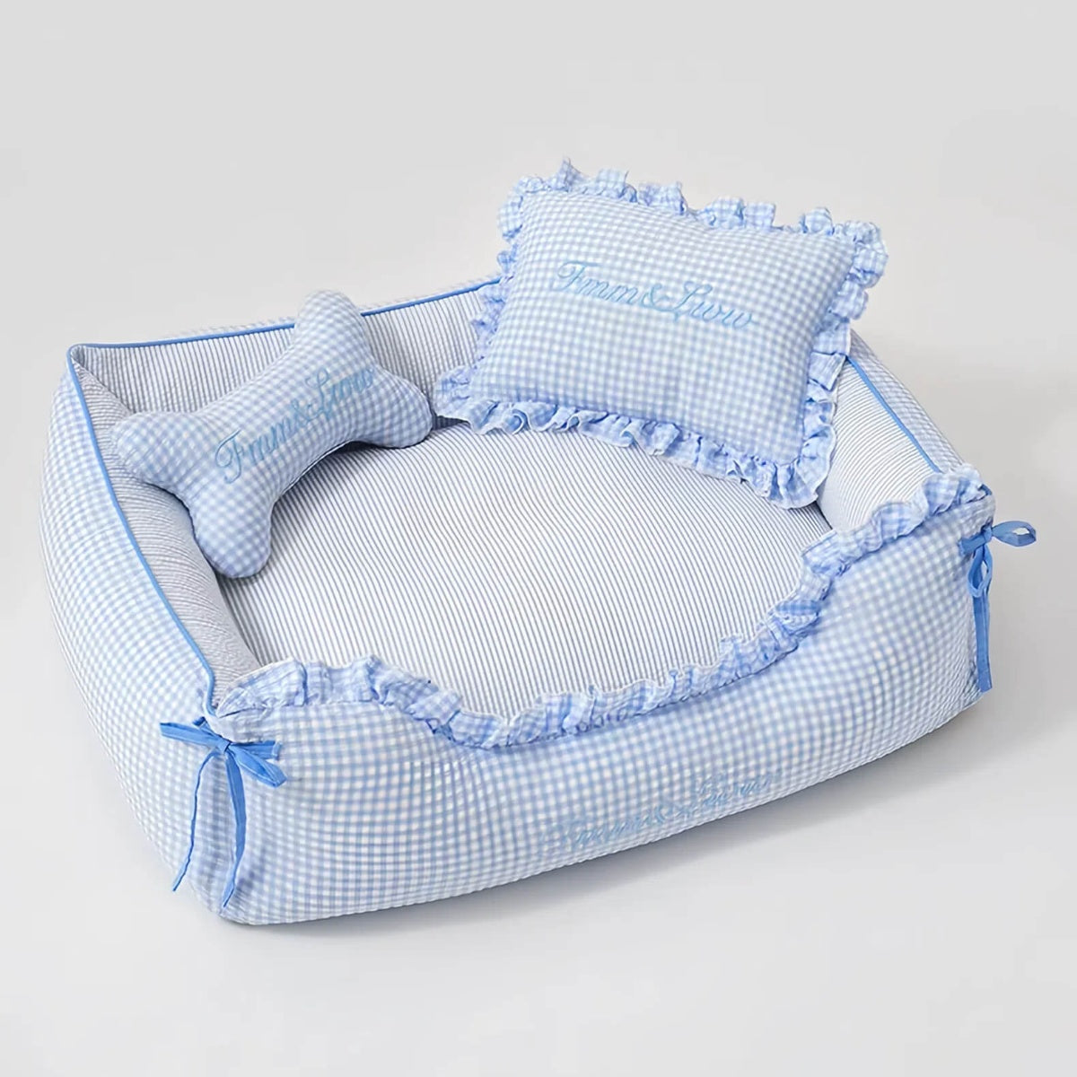 Pale Blue Plaid Pet Bed