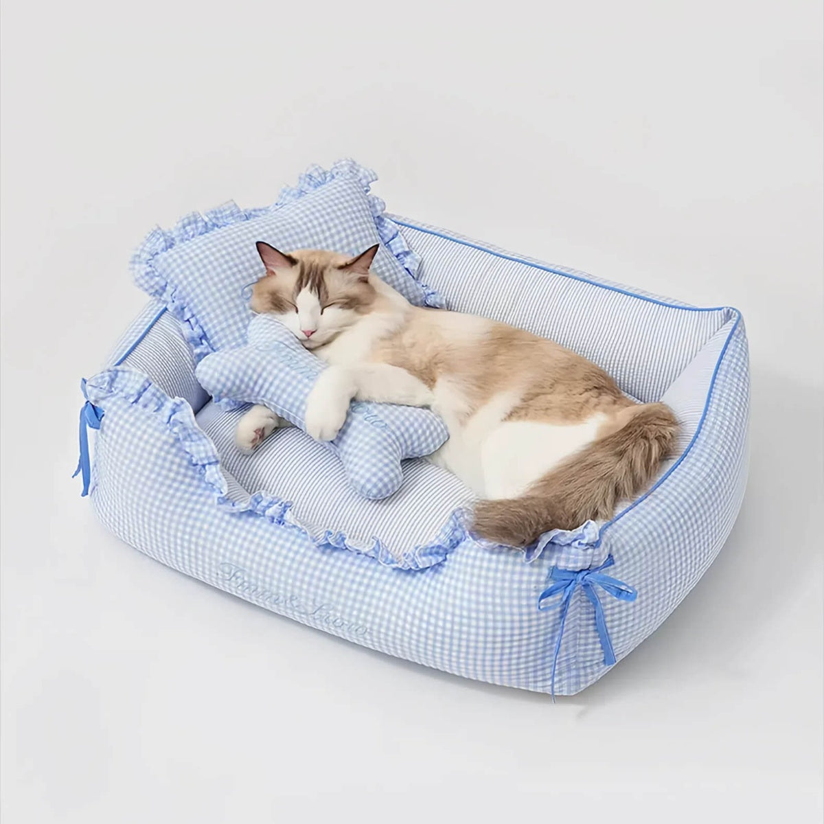 Pale Blue Plaid Pet Bed
