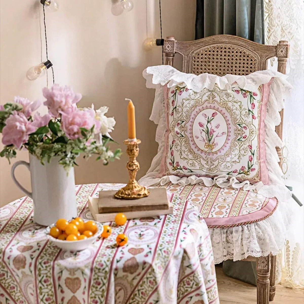 Powder Grace French Luxury Lace Throw Pillow