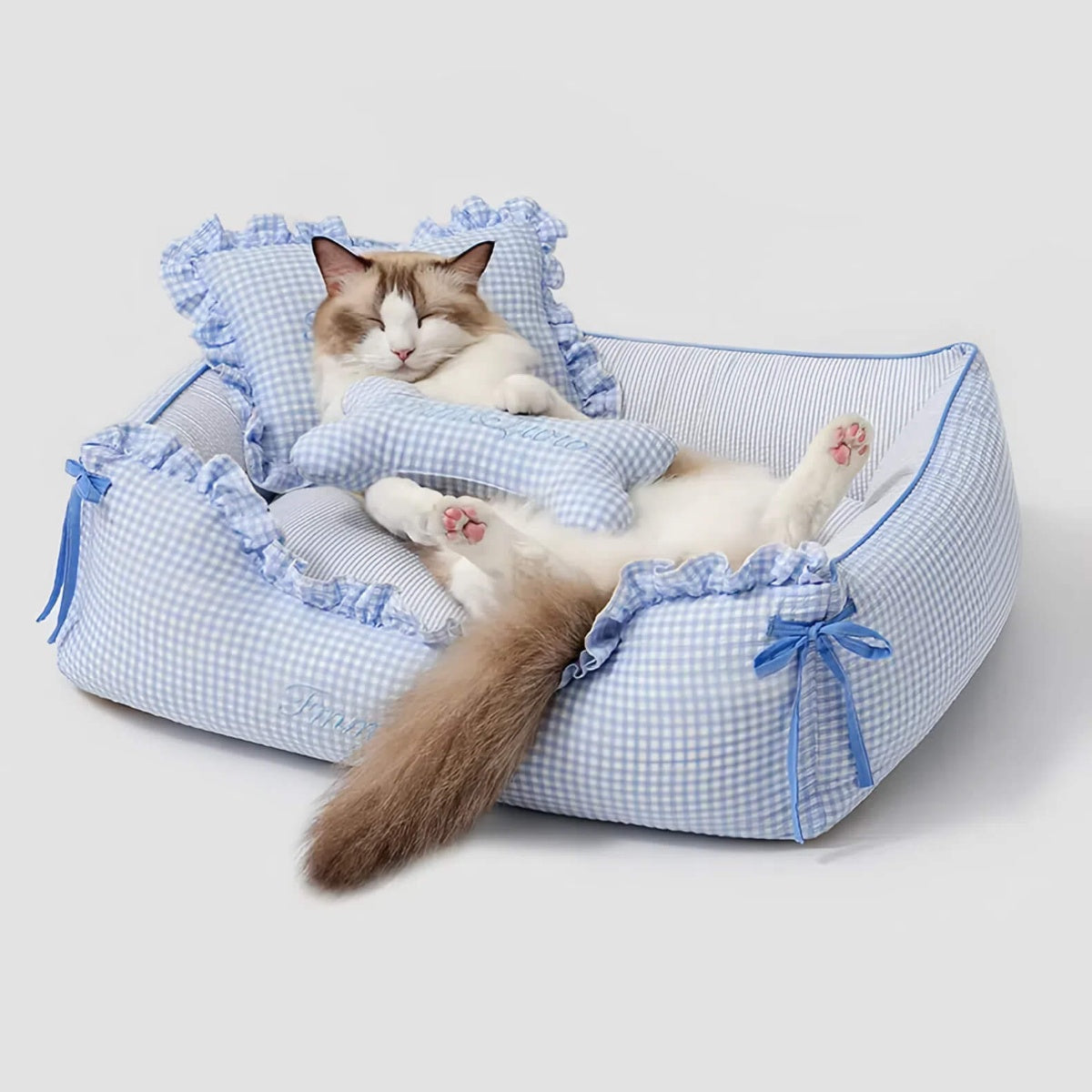Pale Blue Plaid Pet Bed