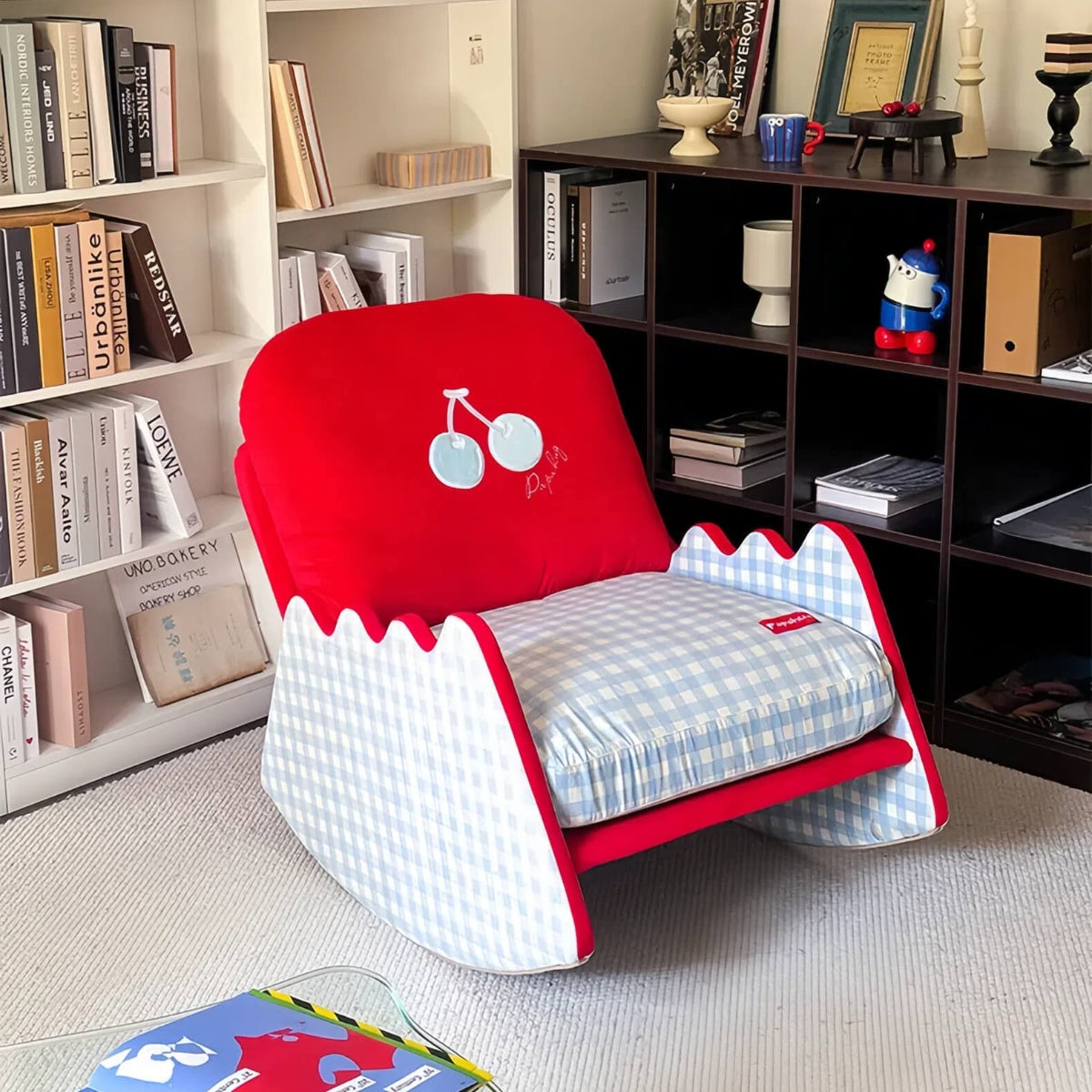Classic Red Gingham Rocking Chair