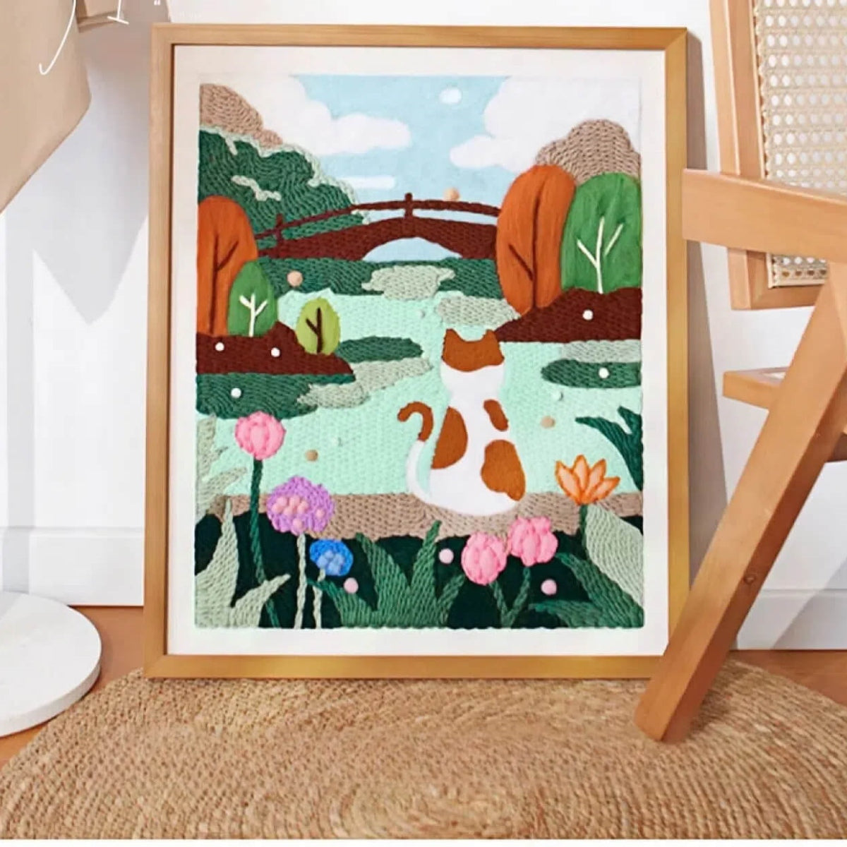 Garden Bridge & Cat DIY Punch Needle Art Kit