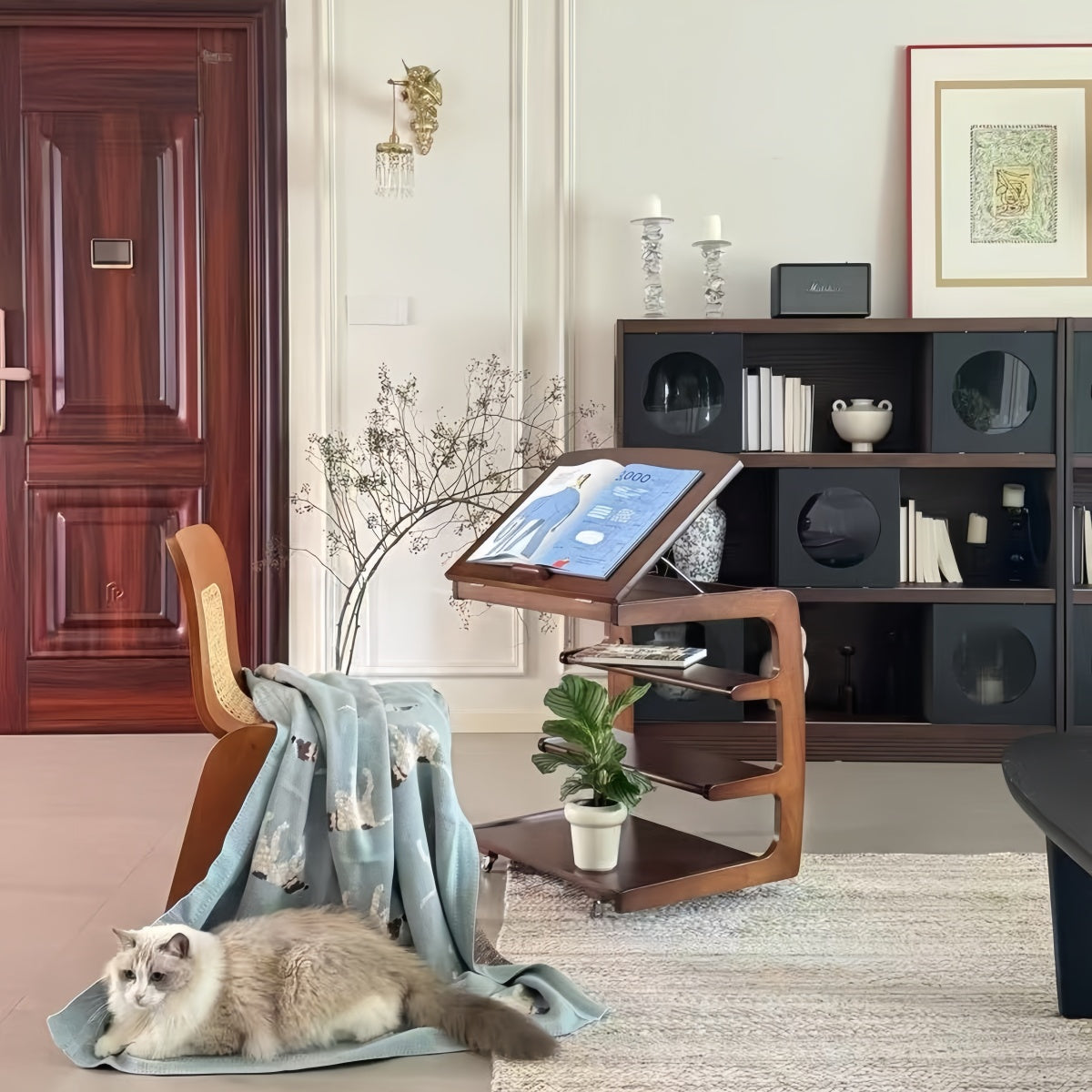 Adjustable Solid Wood C-Shaped Side Table