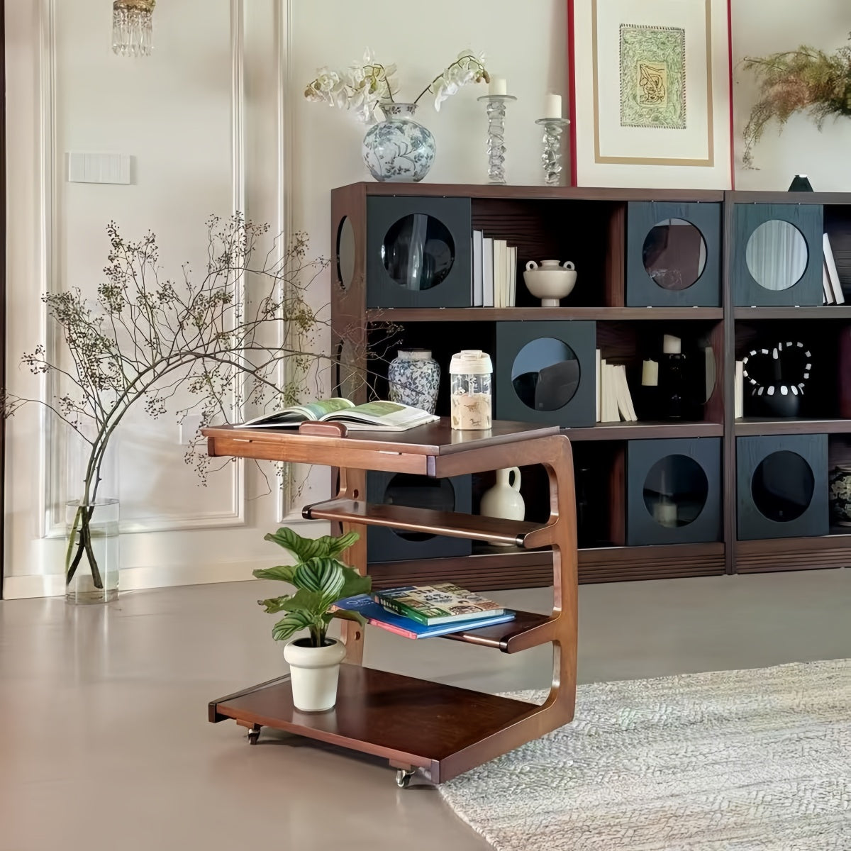 Adjustable Solid Wood C-Shaped Side Table