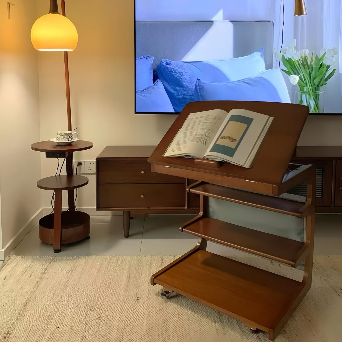 Adjustable Solid Wood C-Shaped Side Table