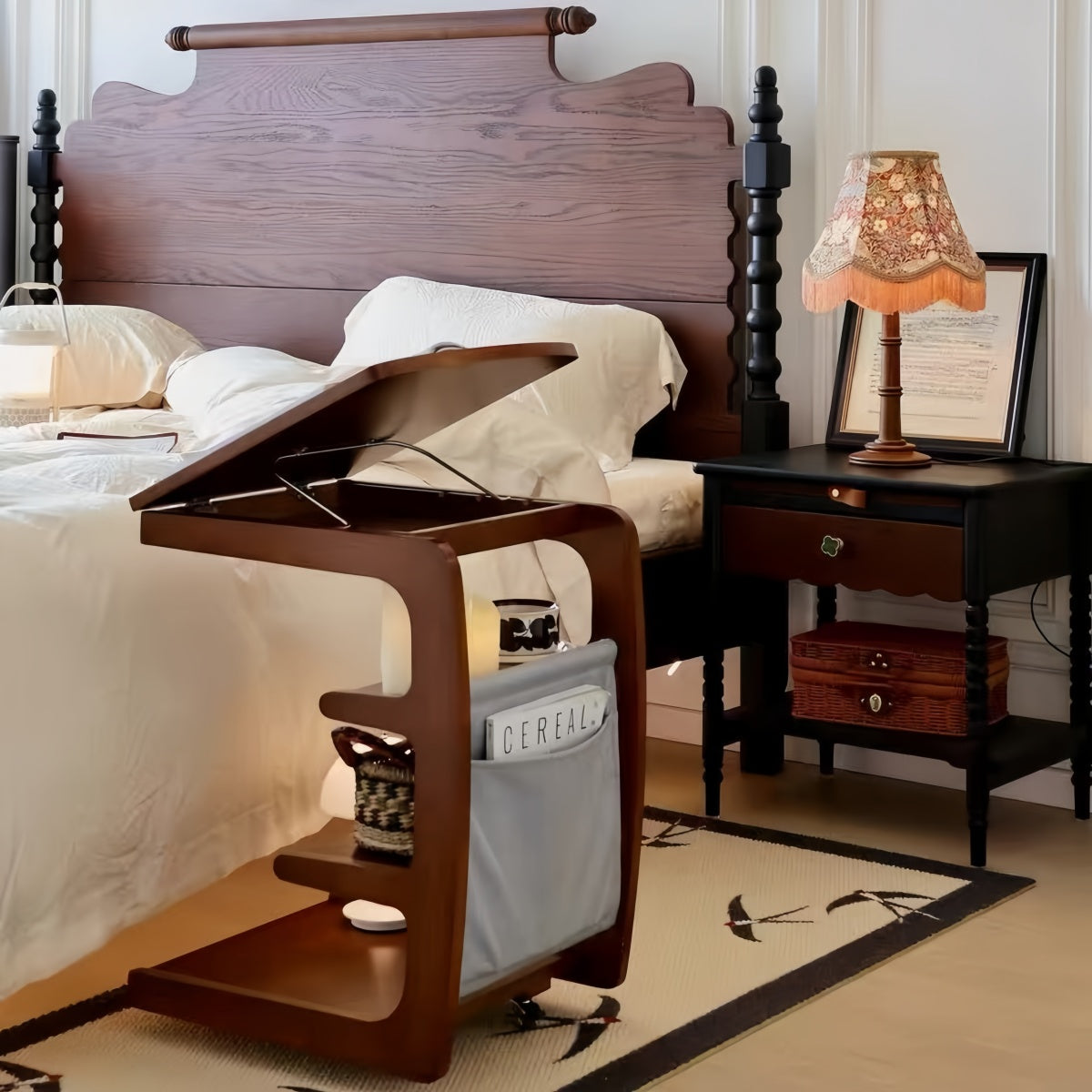 Adjustable Solid Wood C-Shaped Side Table