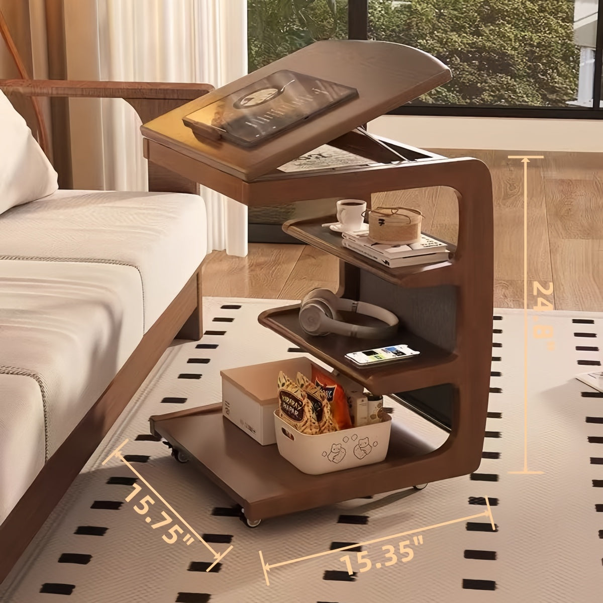 Adjustable Solid Wood C-Shaped Side Table