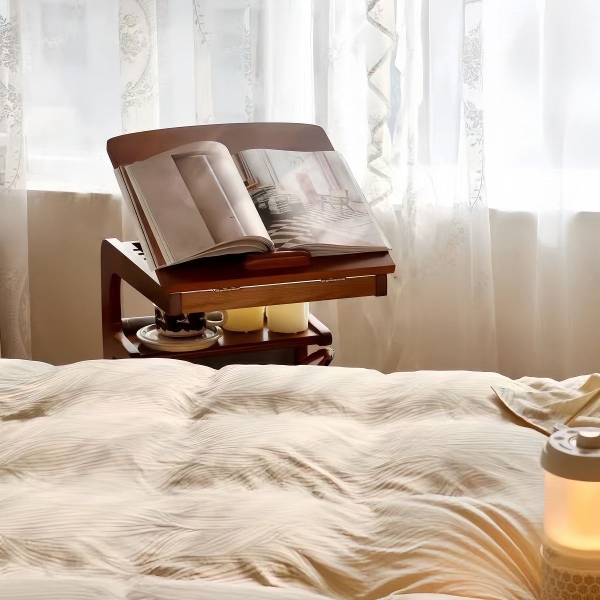 Adjustable Solid Wood C-Shaped Side Table