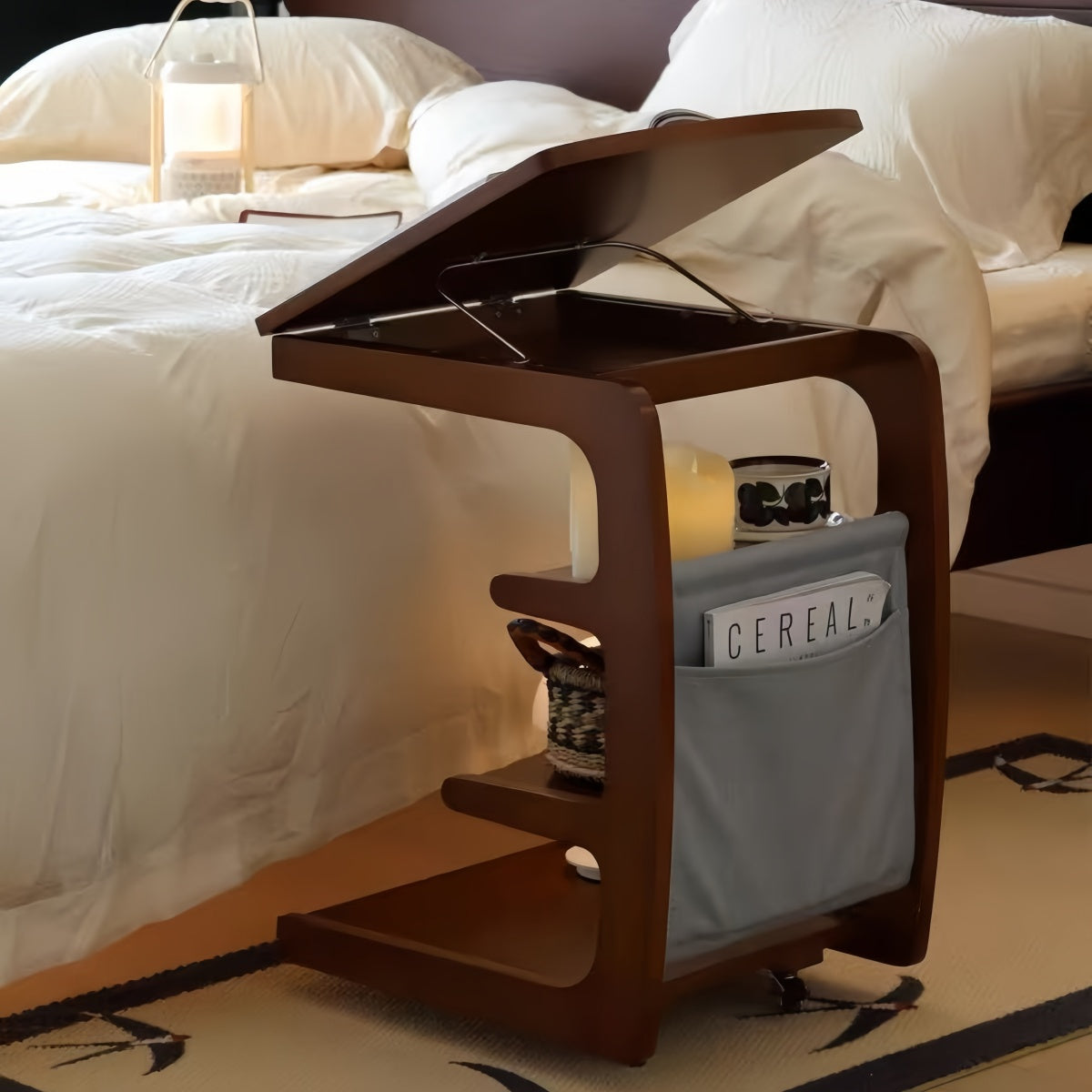 Adjustable Solid Wood C-Shaped Side Table