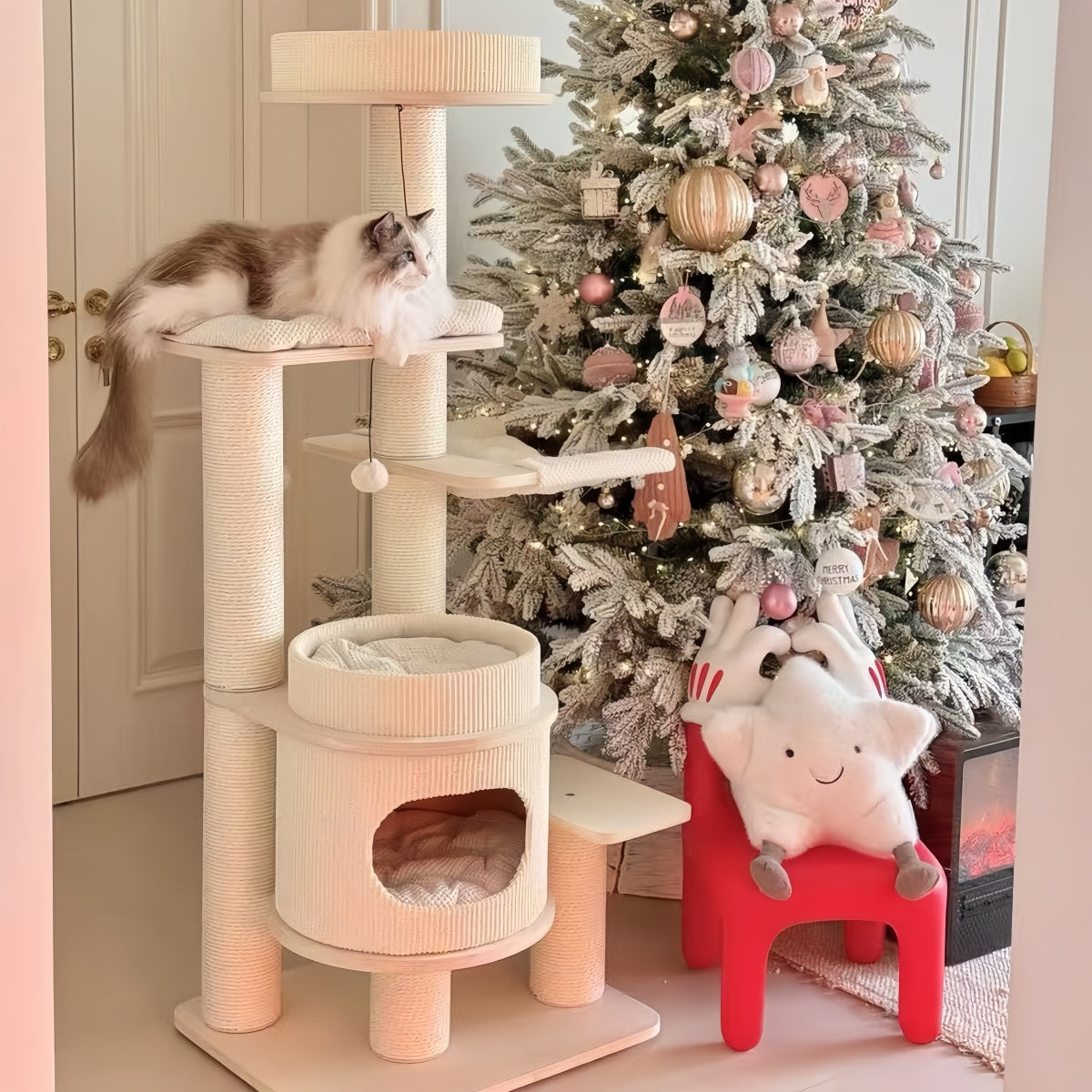 Premium Multi-Level Solid Wood Cat Tree