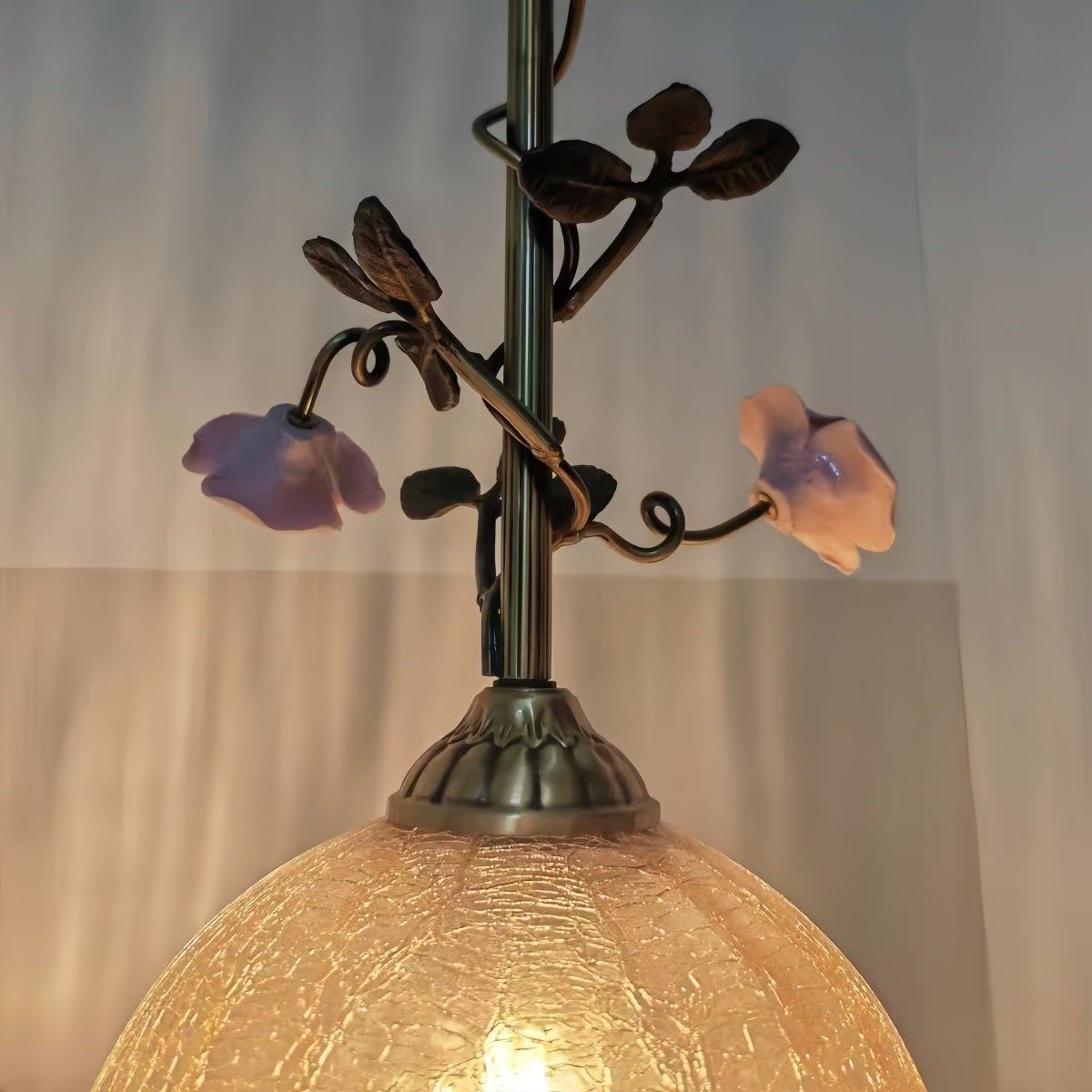 Vintage French Brass Rose Pendant Light