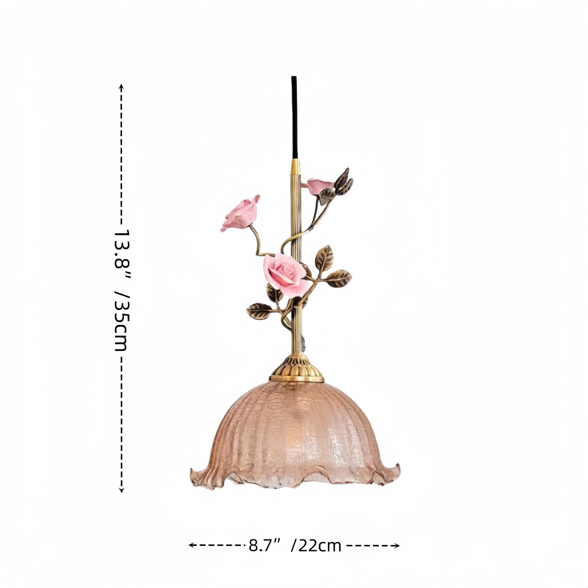 Vintage French Brass Rose Pendant Light