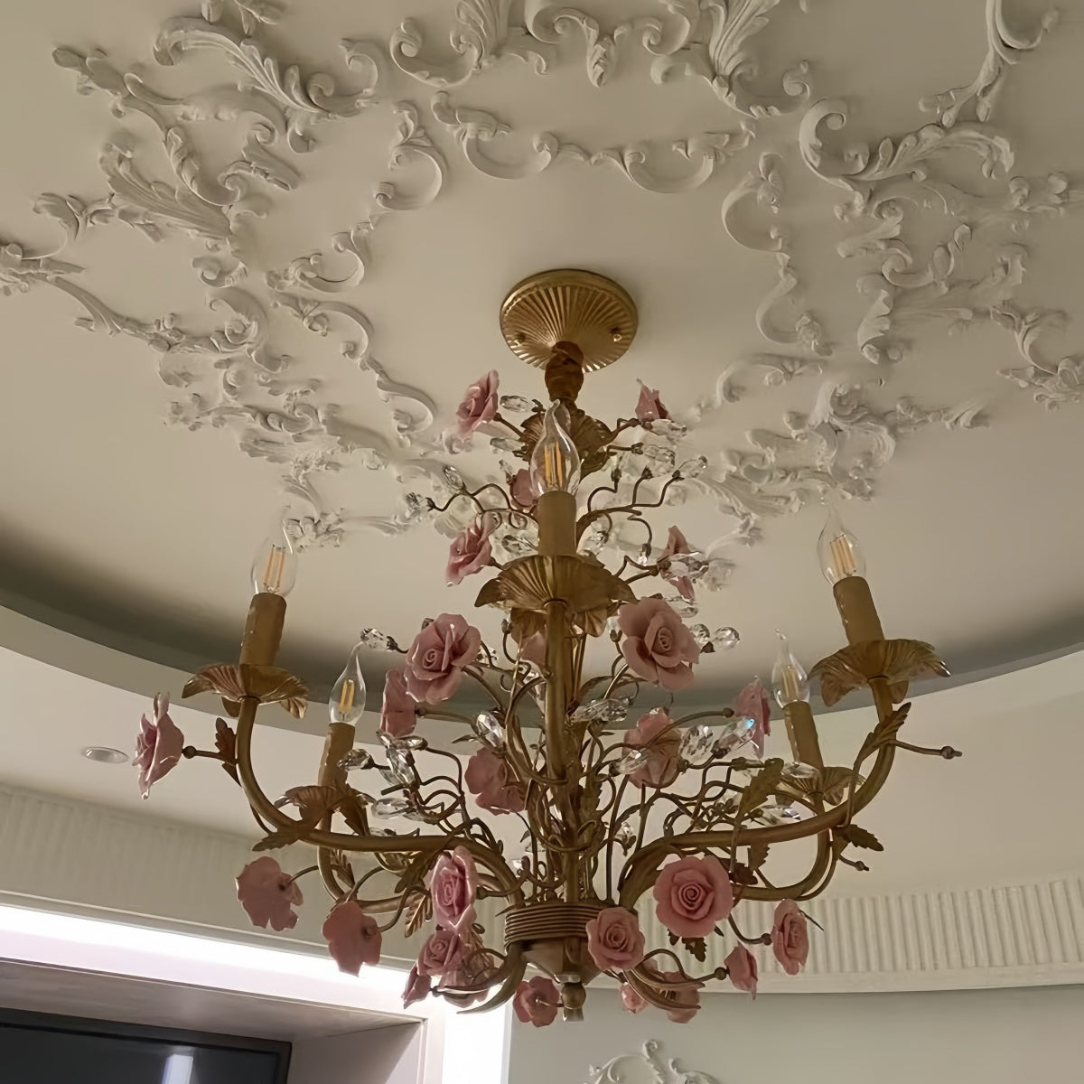 Vintage French Country Rose Chandelier