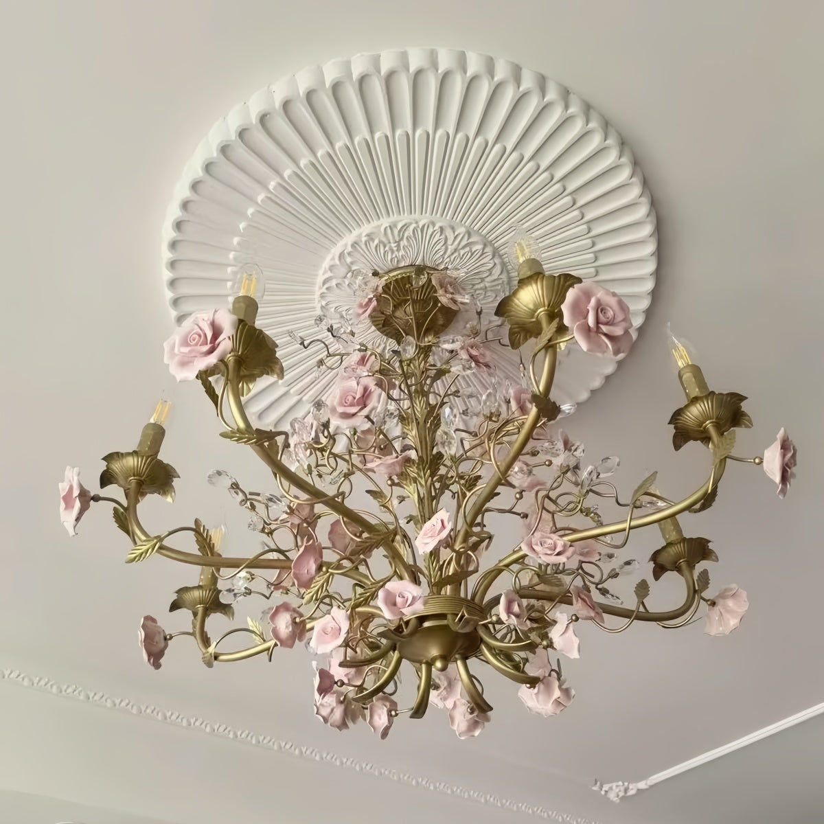Vintage French Country Rose Chandelier