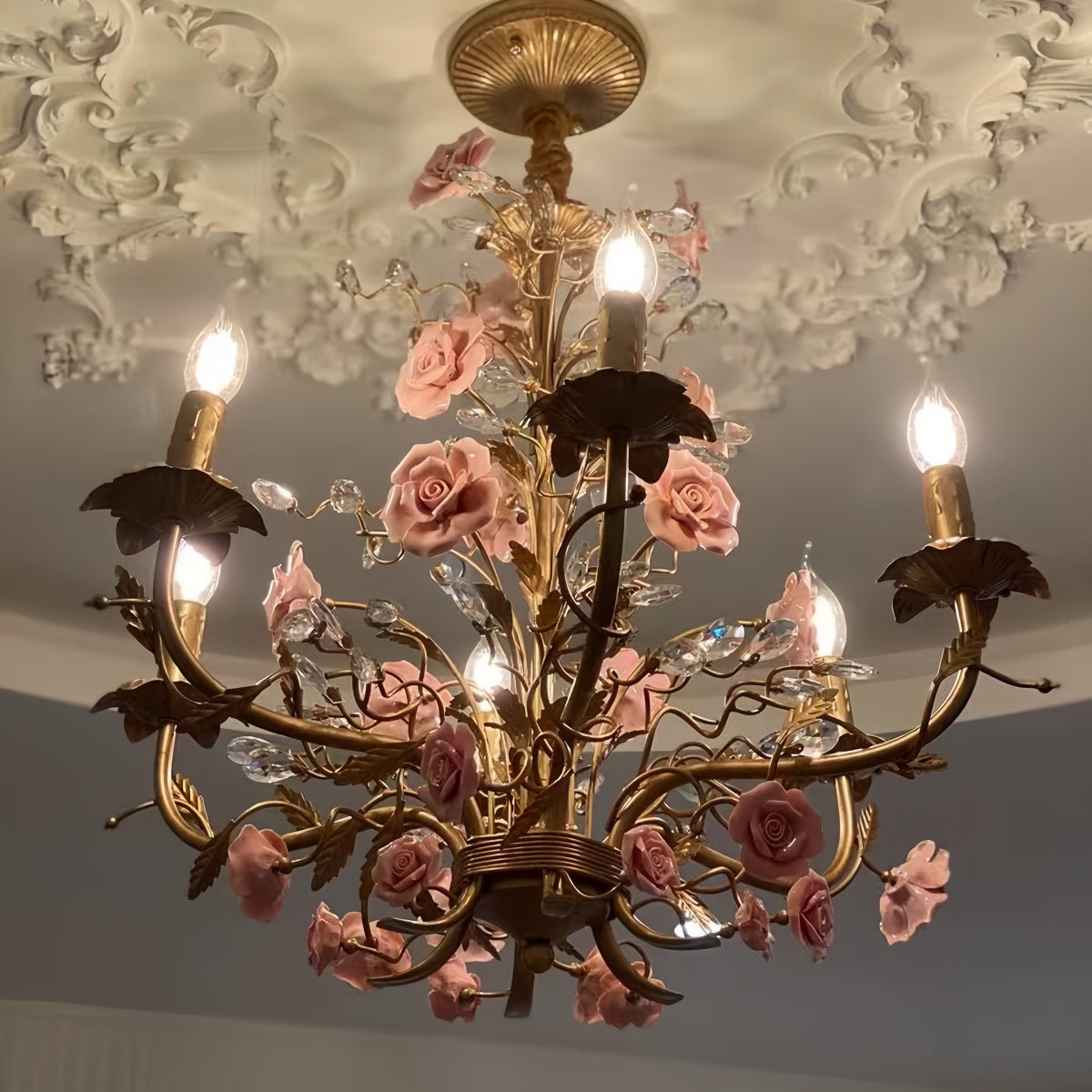 Vintage French Country Rose Chandelier