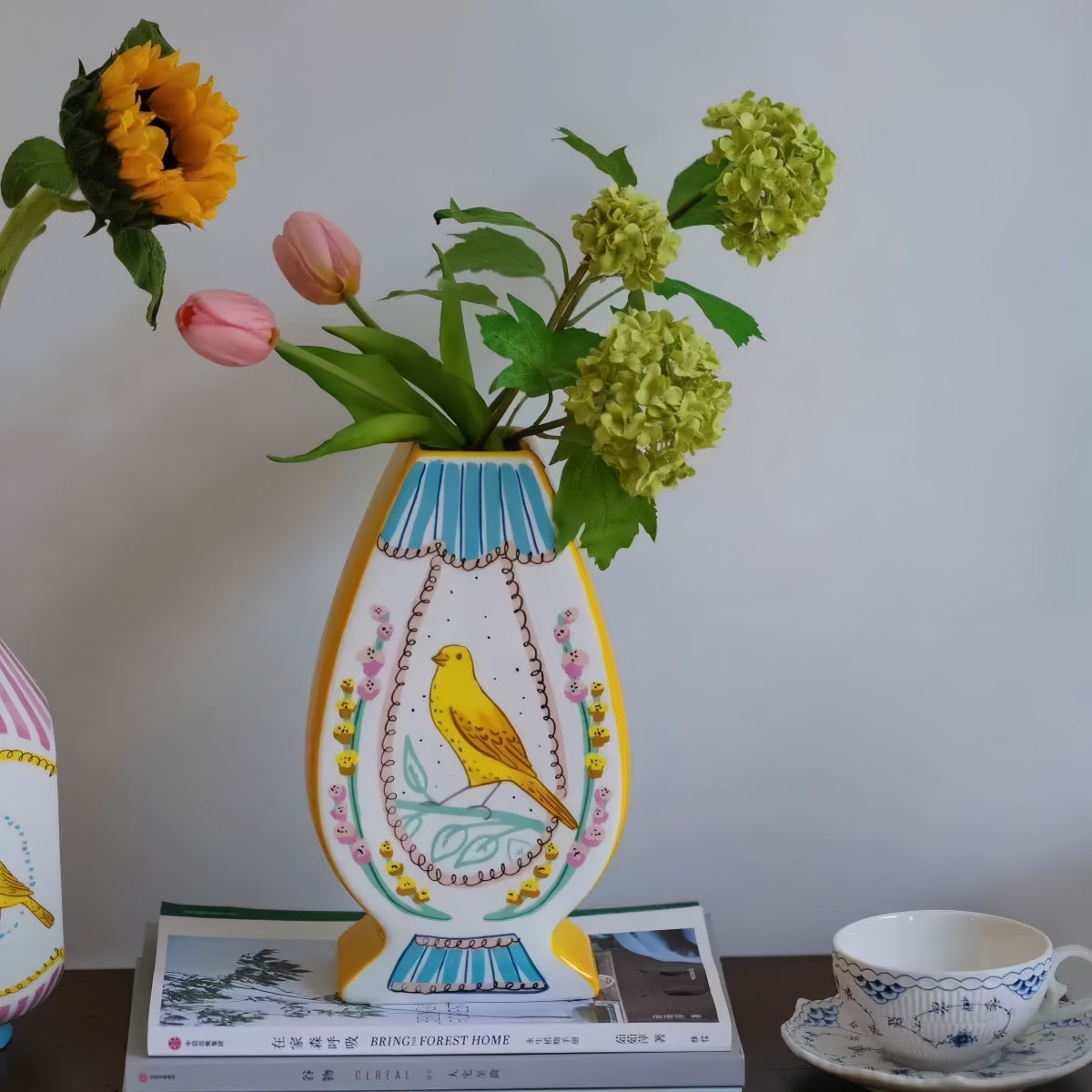 Hand-Painted Bird Design Ceramic Vase