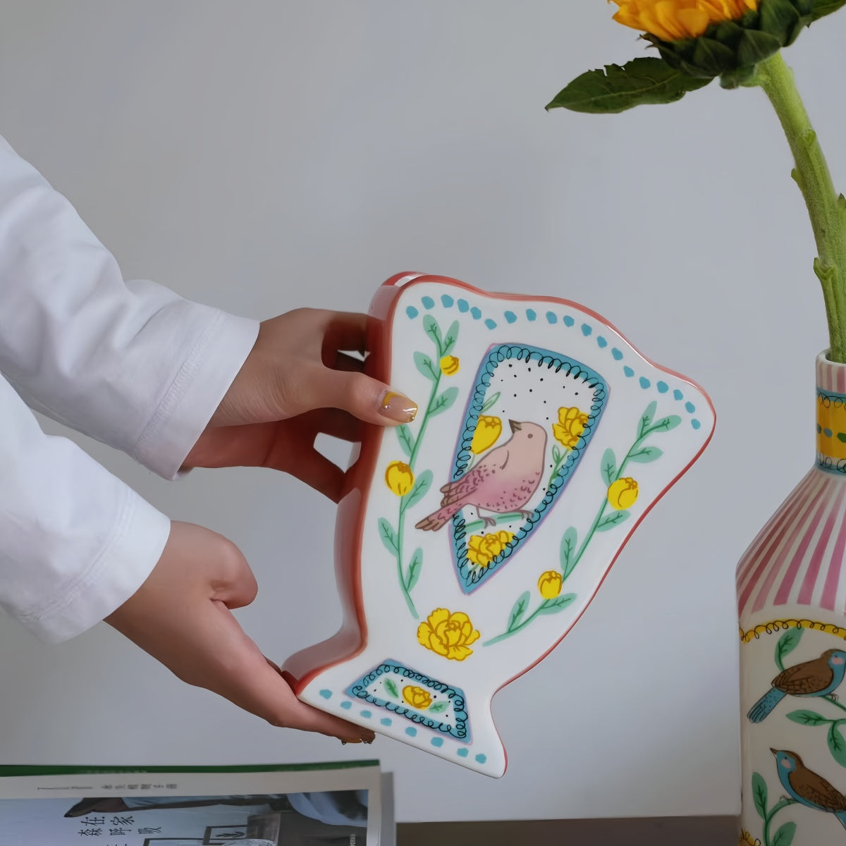 Hand-Painted Open Ceramic Vase