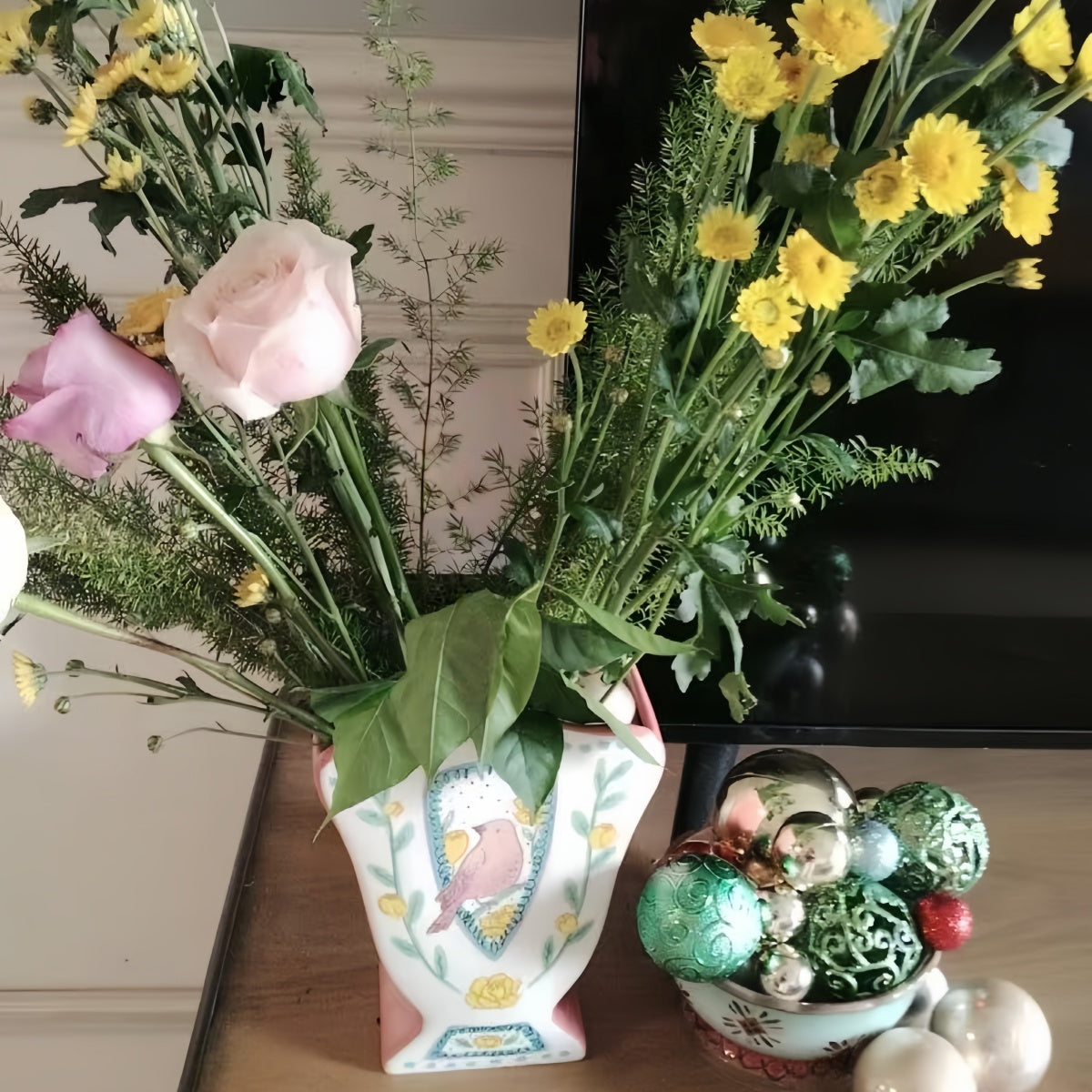 Hand-Painted Open Ceramic Vase