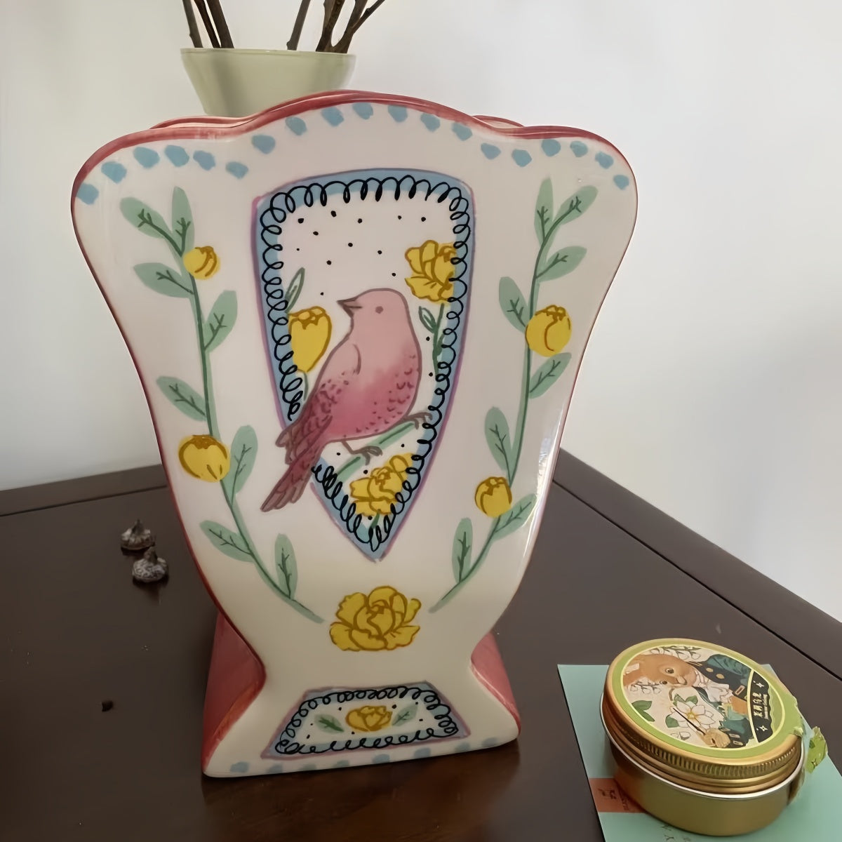 Hand-Painted Open Ceramic Vase