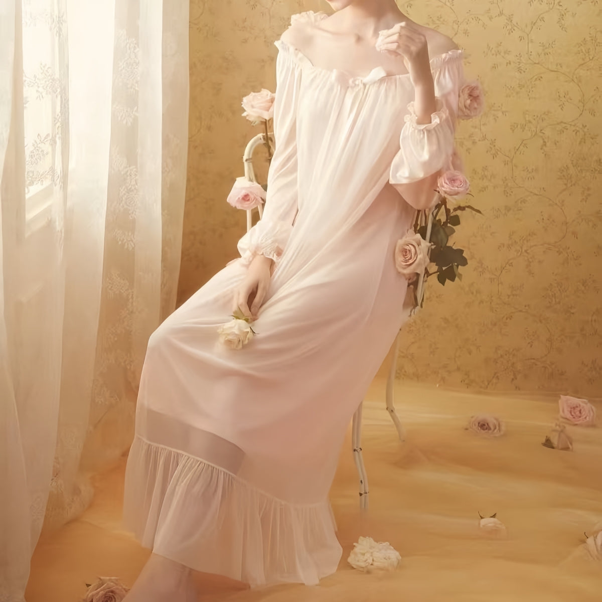 vintage princess inspired long sleeve nightgown