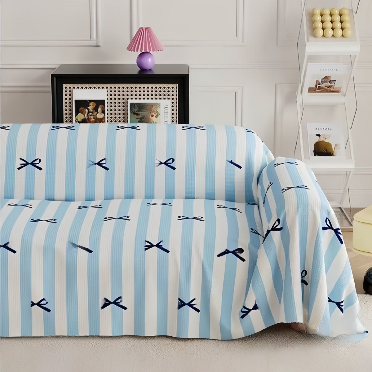 Luna Blue Ribbon Sofa Cover