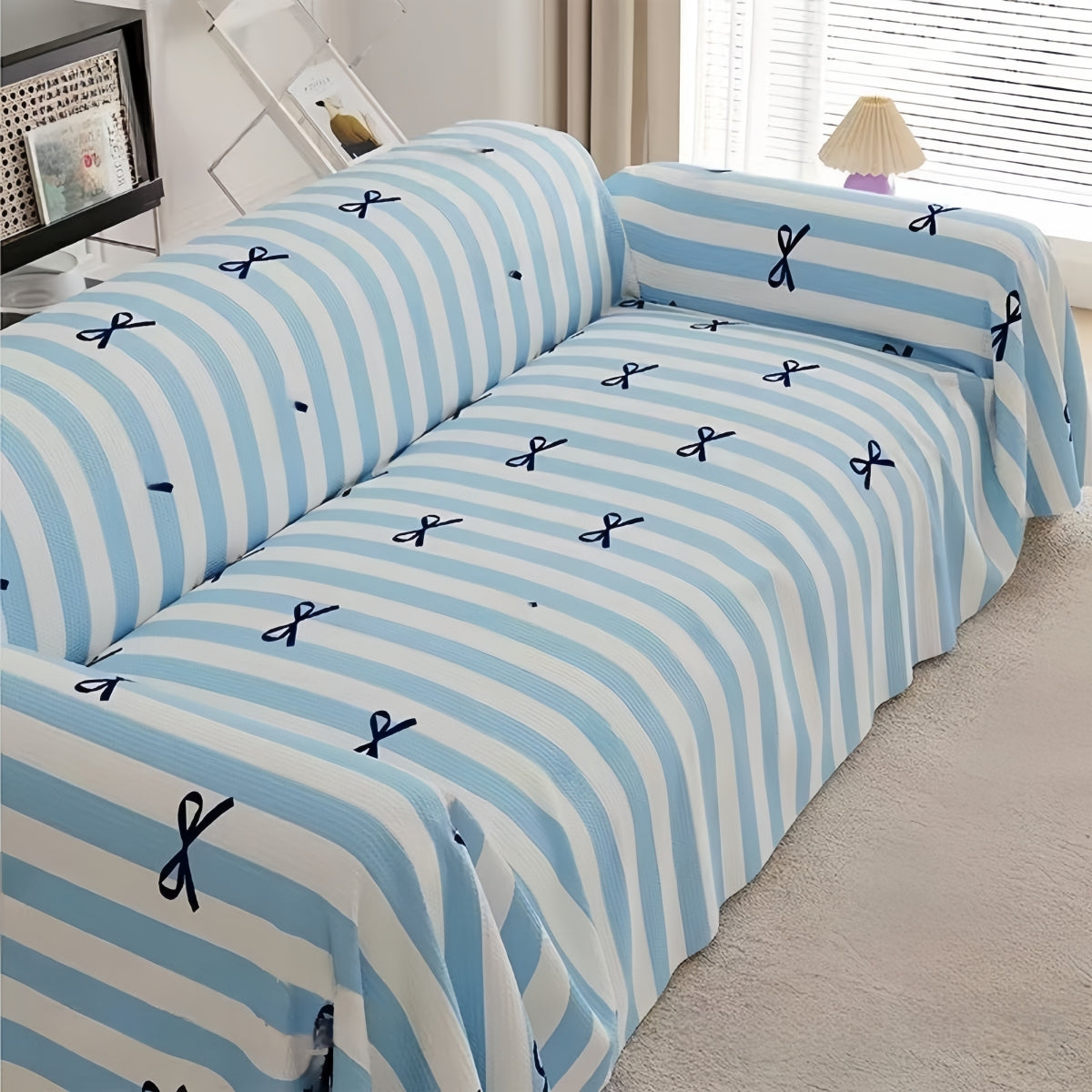 Luna Blue Ribbon Sofa Cover