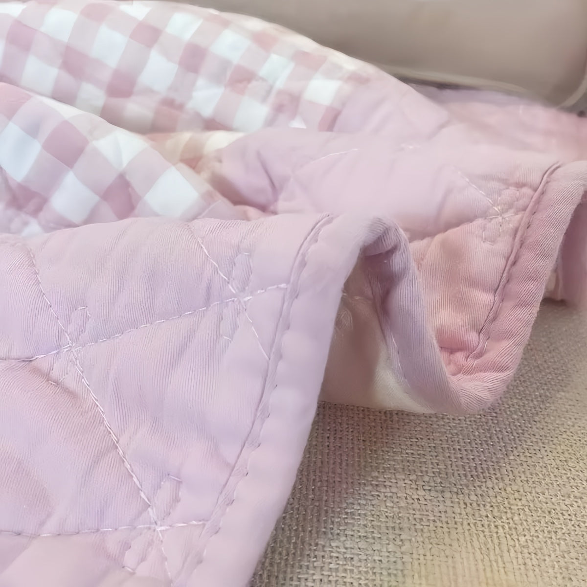 Pink Checkered All-Cotton Twill Non-Slip Sofa Cushion