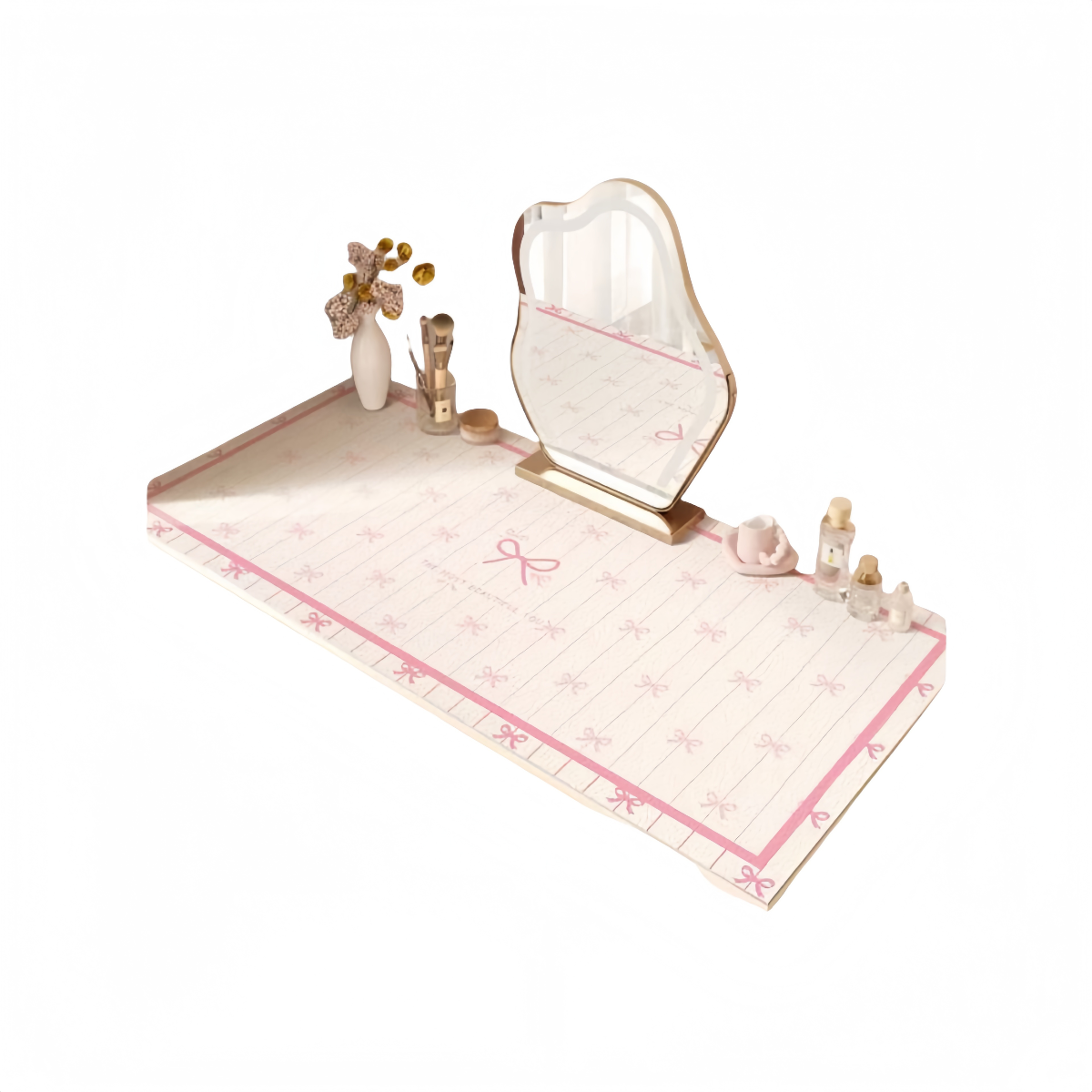 Cute Pink Bow Makeup Vanity Desk Mat
