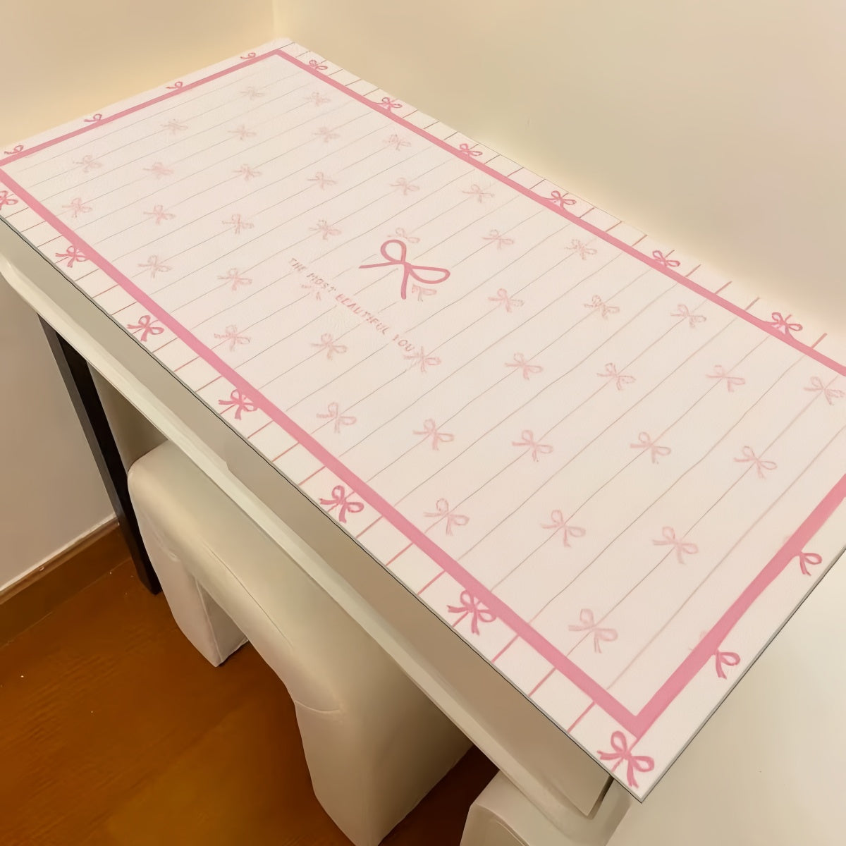 Cute Pink Bow Makeup Vanity Desk Mat