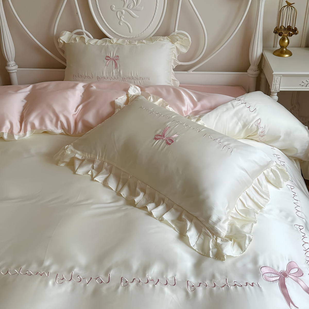 Cream Silk Bedding Set