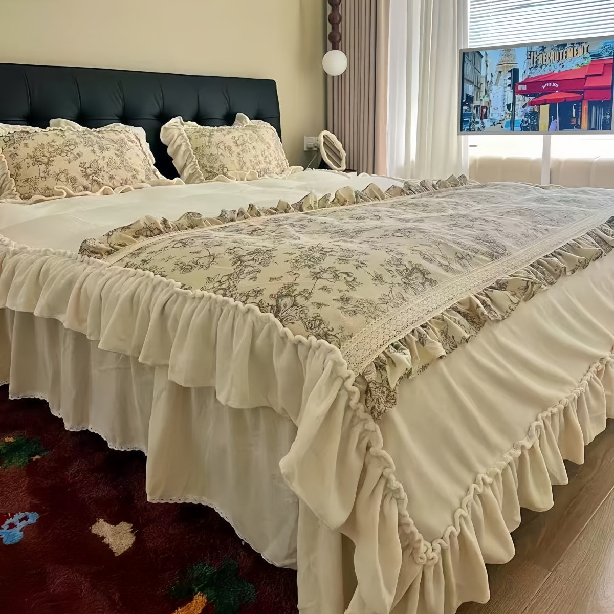 Beige Floral Velvet Bedding Set