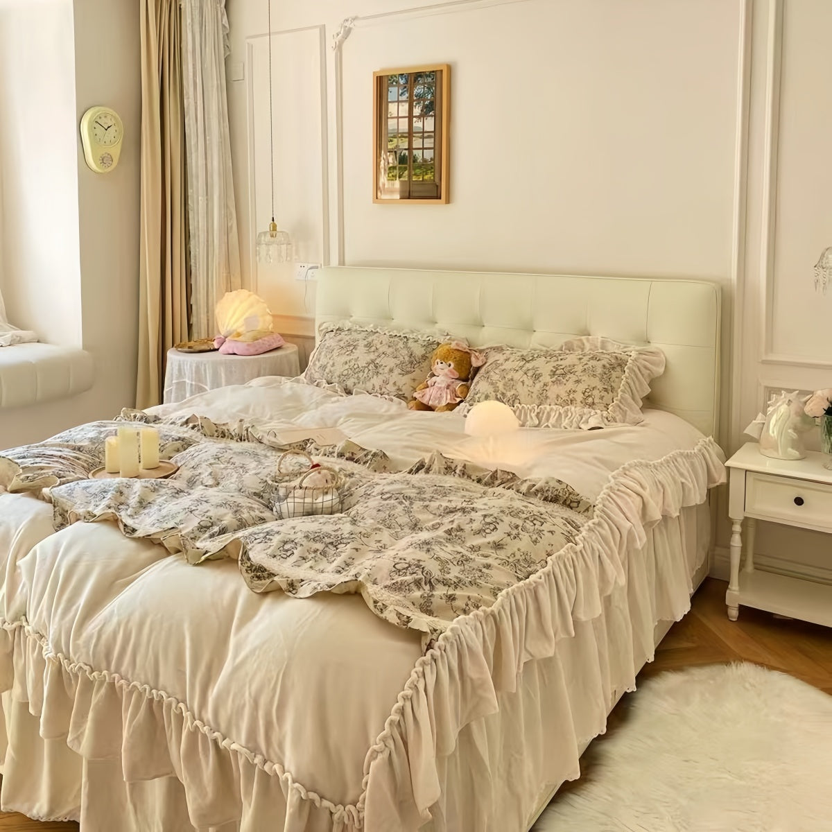 Beige Floral Velvet Bedding Set