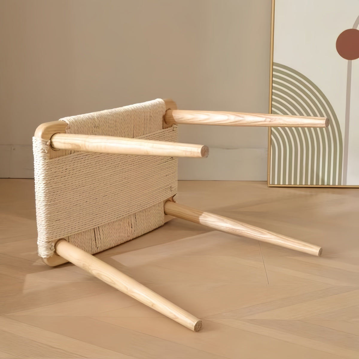 Nordic Ash Wood Woven Stool