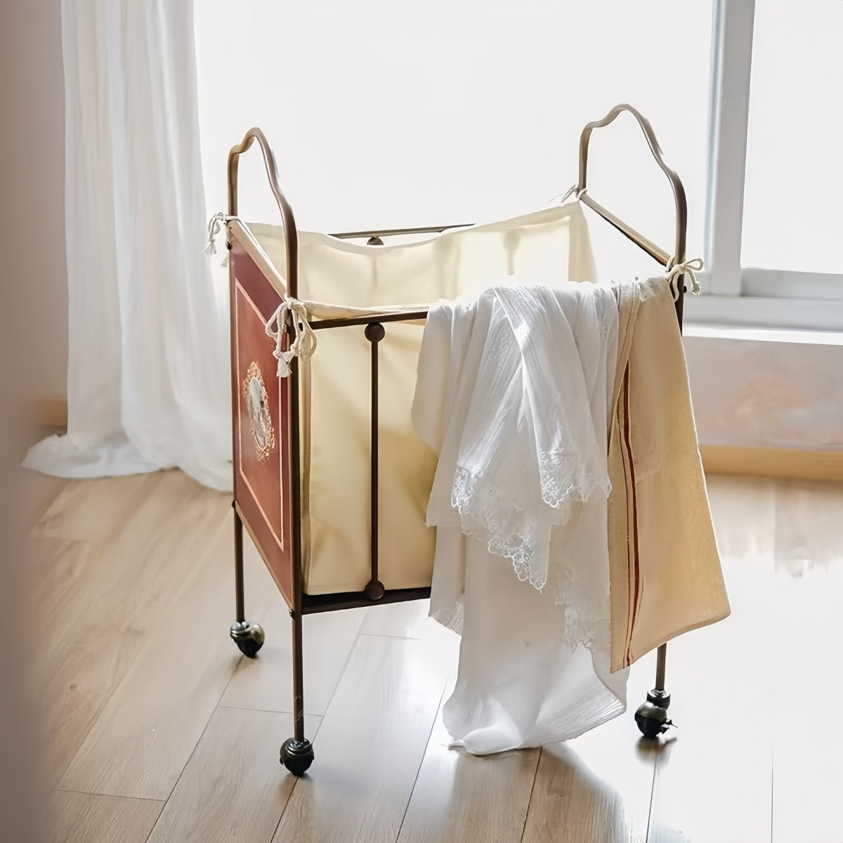 Vintage Metal Rolling Storage Basket Cart